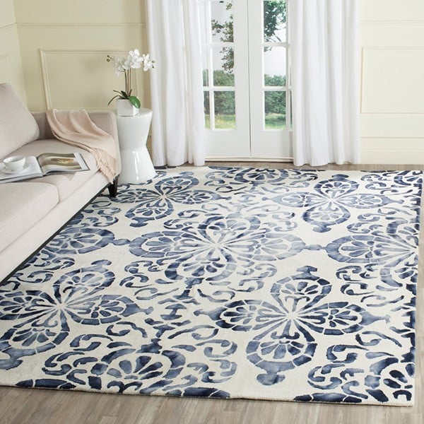 Elegant Blue Floral Medallion Wool Area Rug - Custom Sizes Available - Switzerland Wool Collections - Nestern