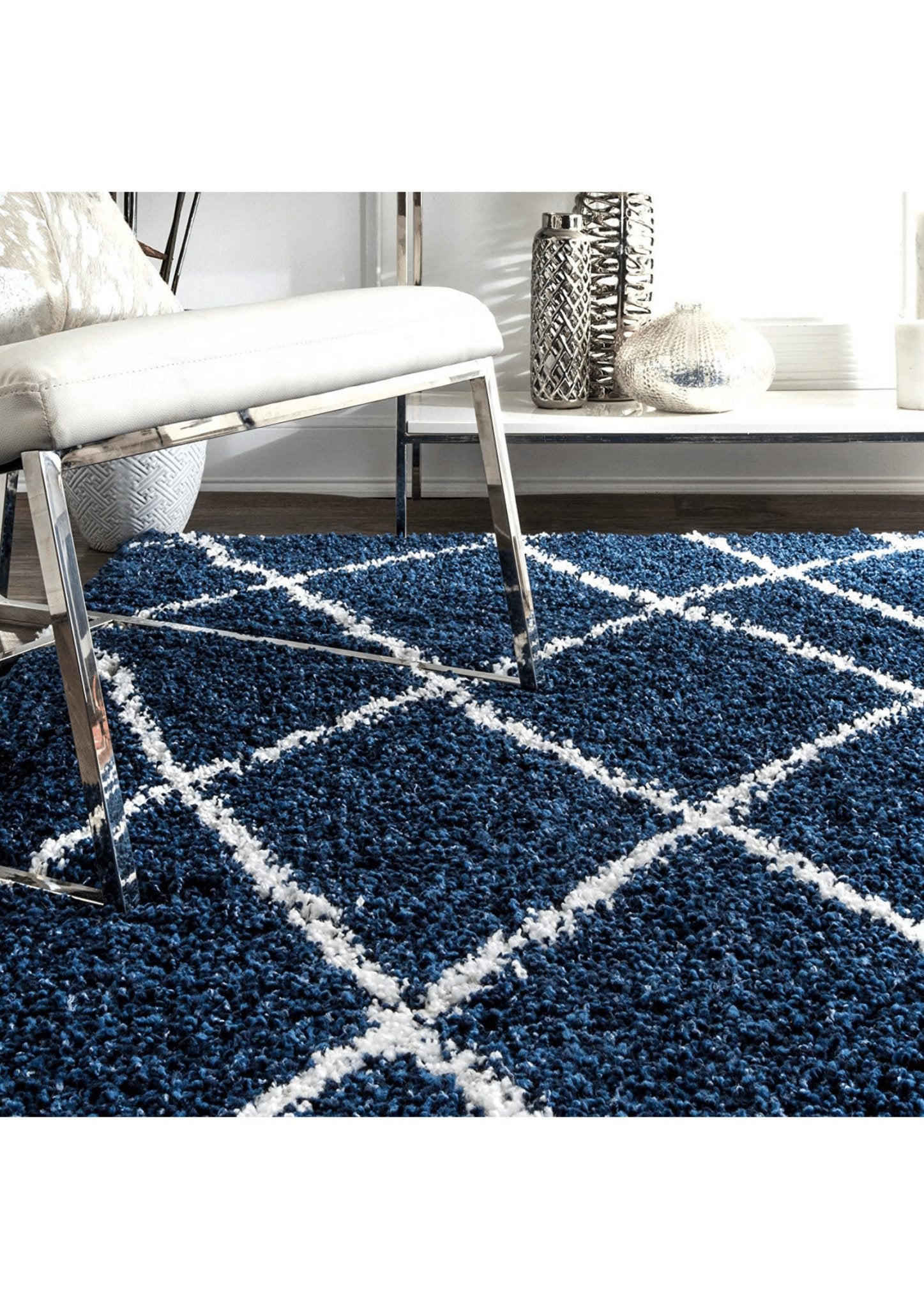 Elegant Blue Geometric Area Rug - Nestern