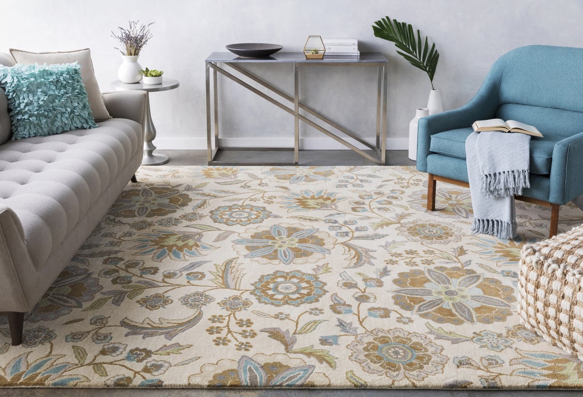 Elegant Floral Pattern Area Rug - Switzerland Wool Collections - Custom Sizes - Nestern