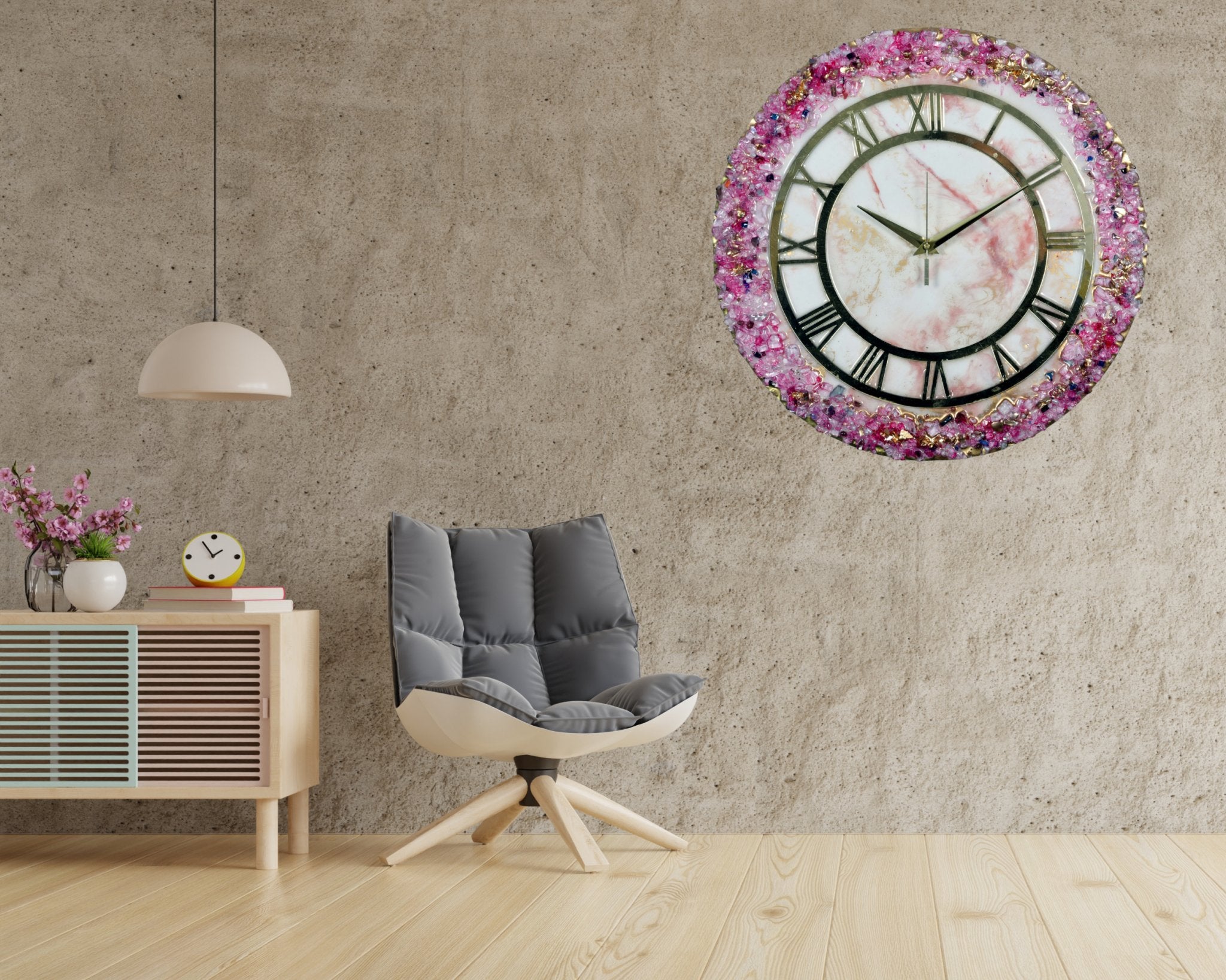 Elegant Pink Crystal Resin Wall Clock – Stunning Home Décor Accent - Nestern
