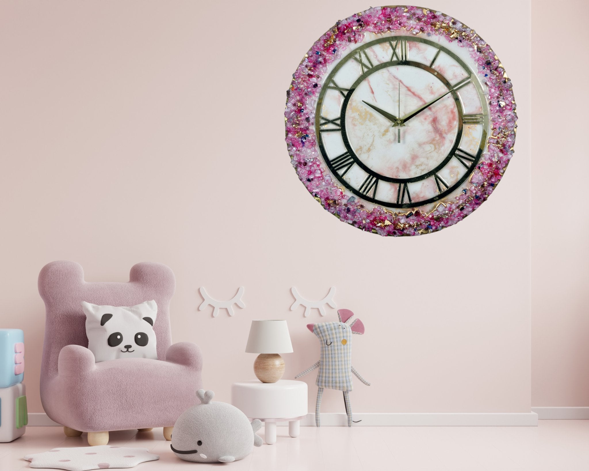 Elegant Pink Crystal Resin Wall Clock – Stunning Home Décor Accent - Nestern