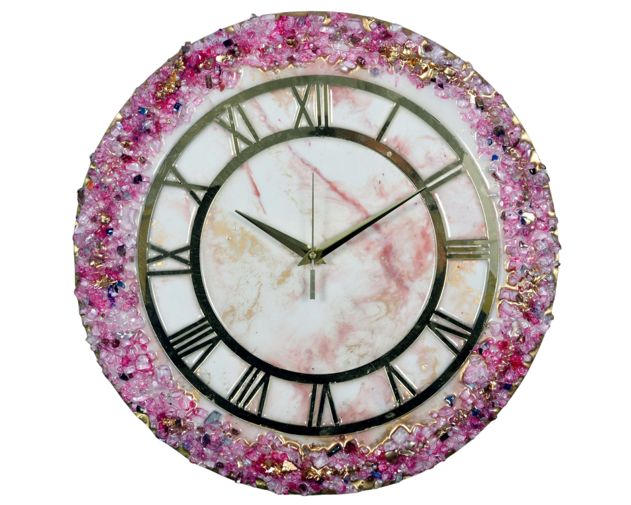 Elegant Pink Crystal Resin Wall Clock – Stunning Home Décor Accent - Nestern