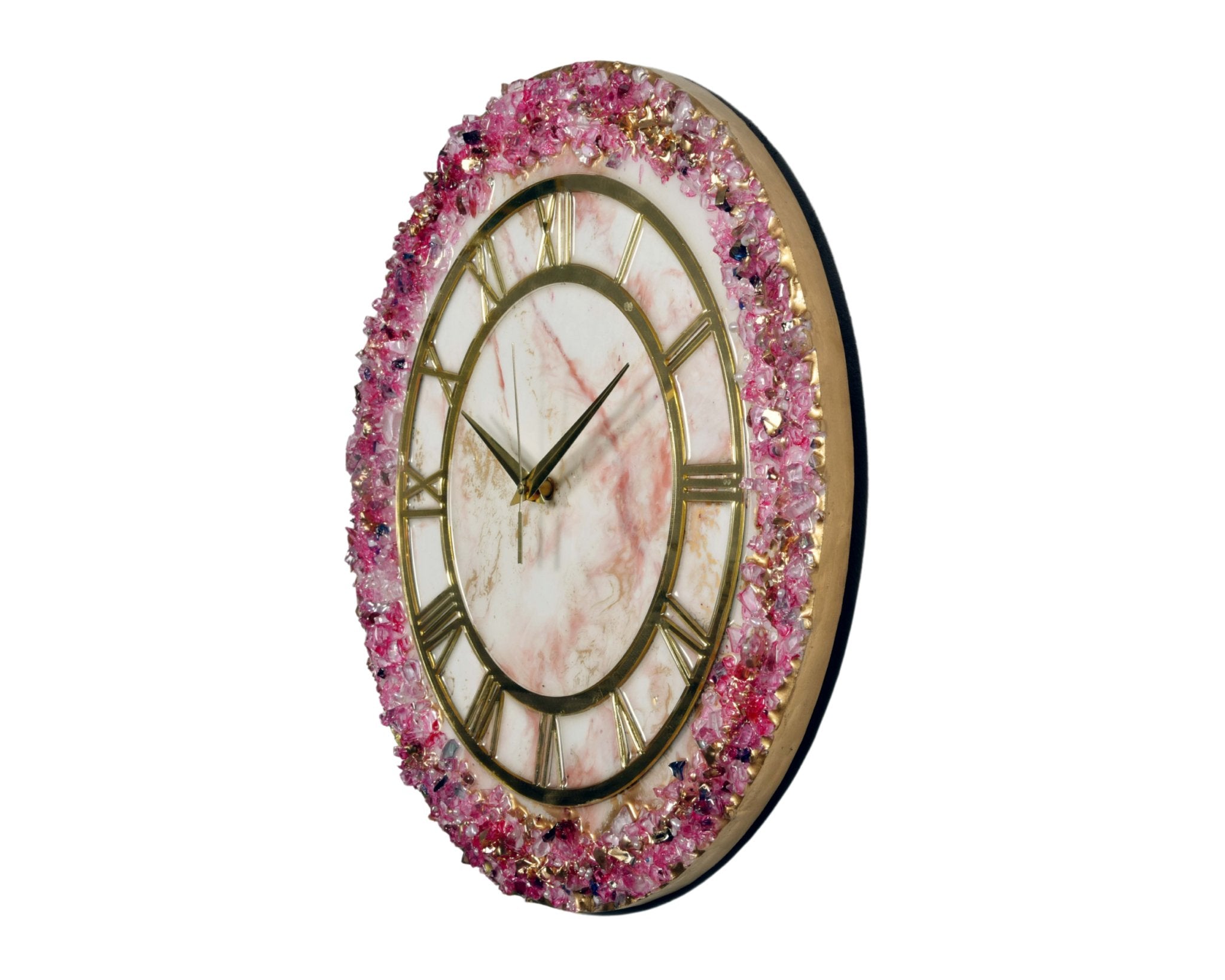 Elegant Pink Crystal Resin Wall Clock – Stunning Home Décor Accent - Nestern
