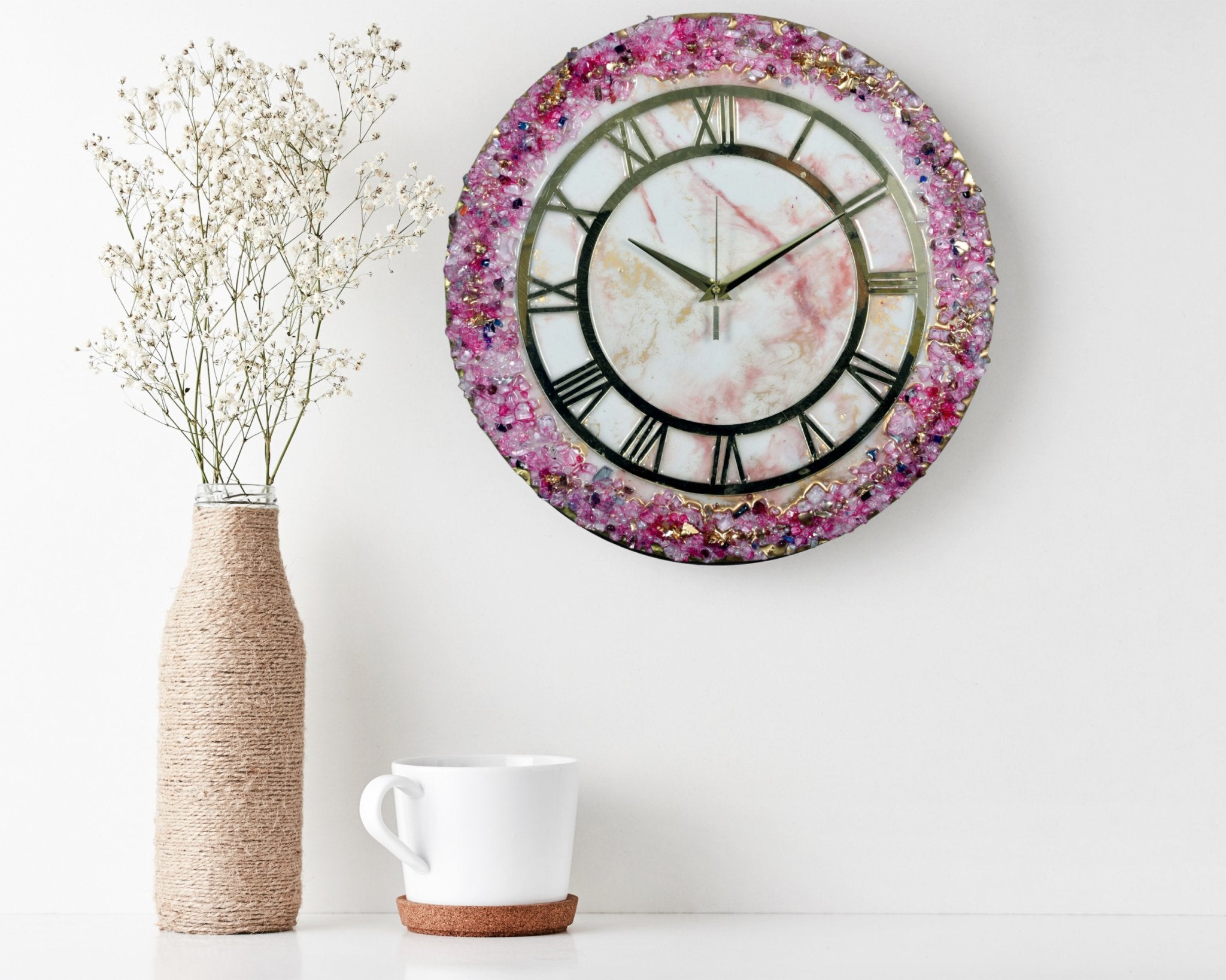 Elegant Pink Crystal Resin Wall Clock – Stunning Home Décor Accent - Nestern