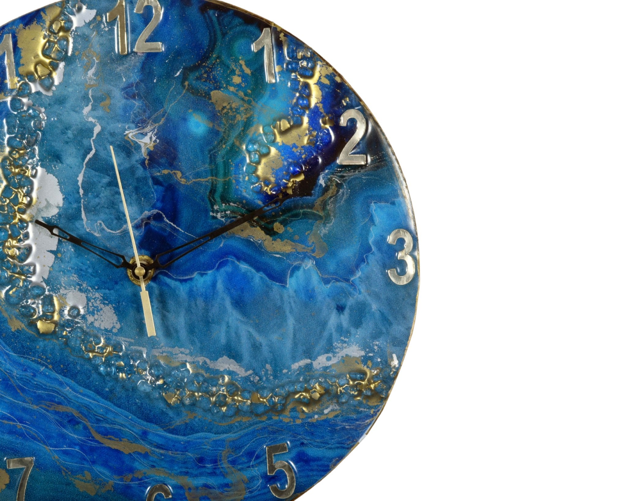 Exquisite Blue-Green & Brown Wall Clock with Natural Stone Sculpture - Nestern