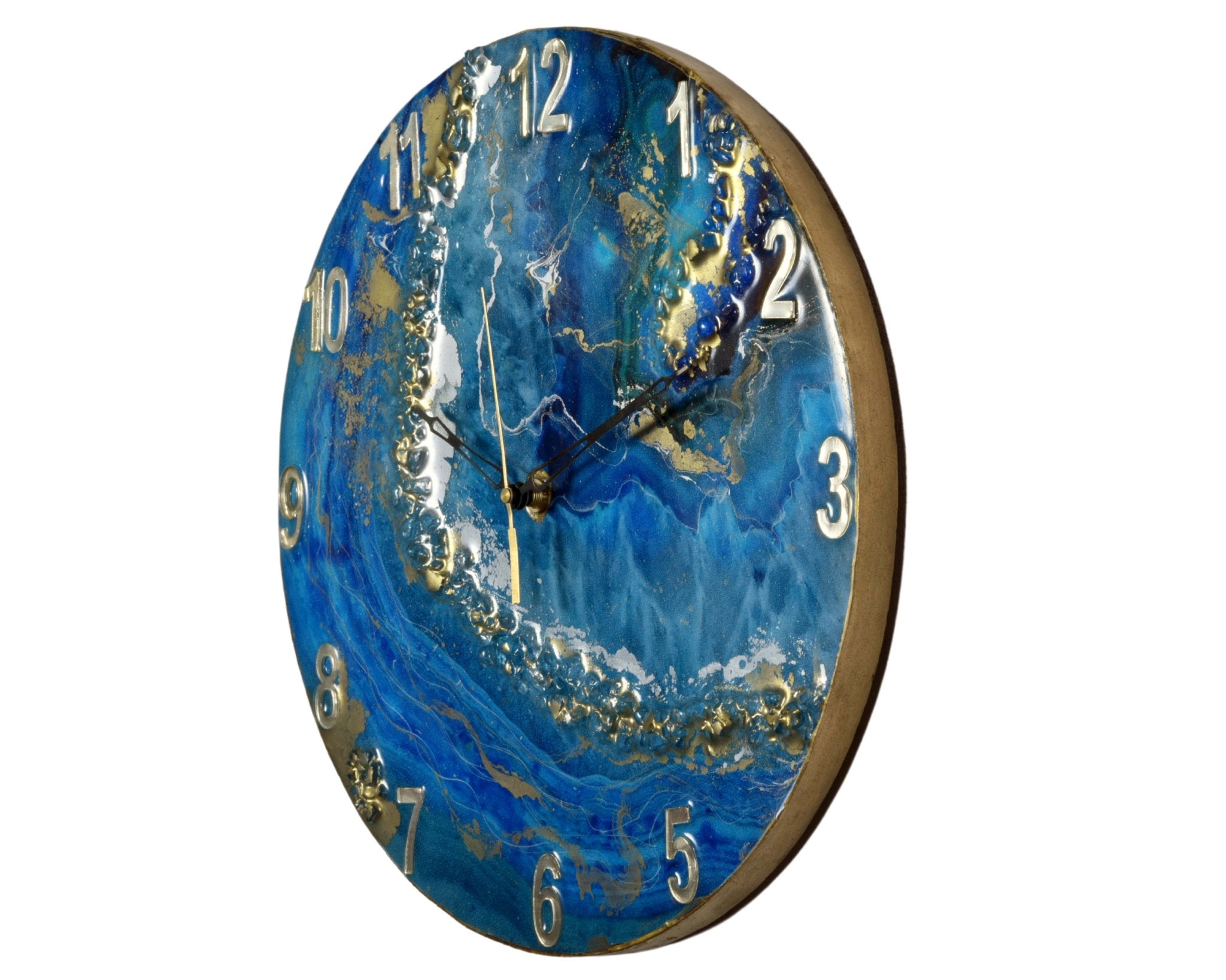 Exquisite Blue-Green & Brown Wall Clock with Natural Stone Sculpture - Nestern