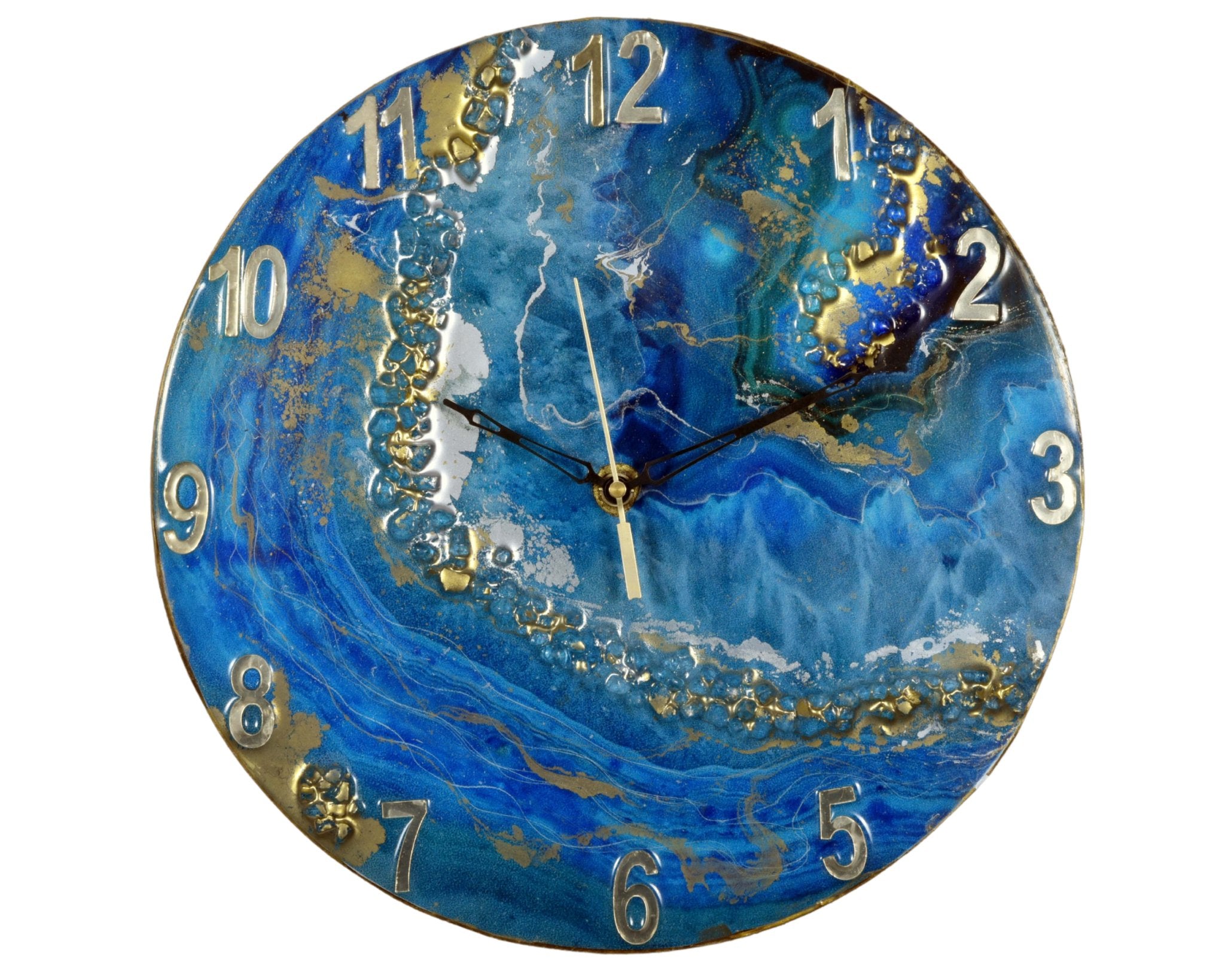 Exquisite Blue-Green & Brown Wall Clock with Natural Stone Sculpture - Nestern