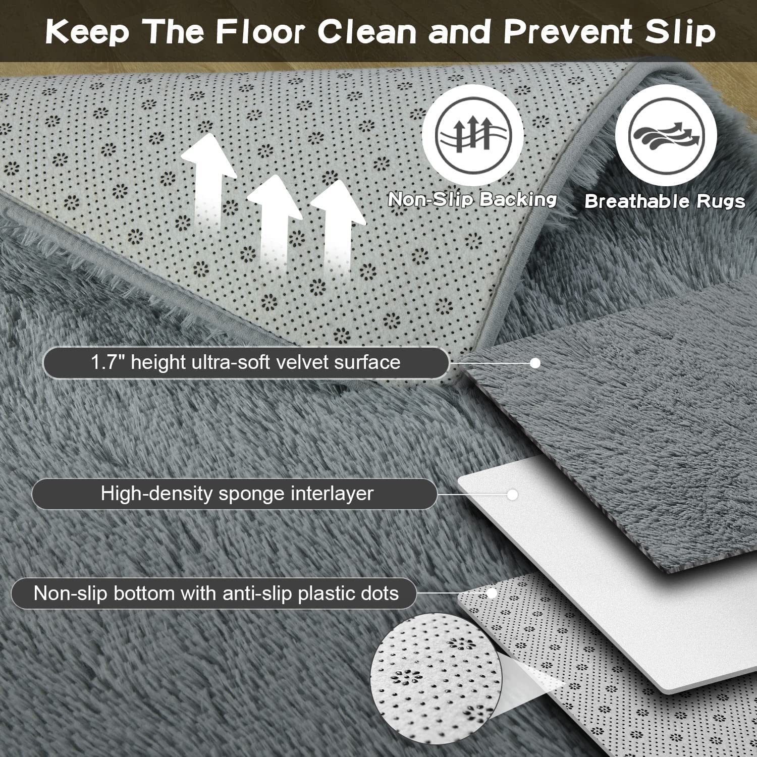 Fluffy Grey Rug - Nestern