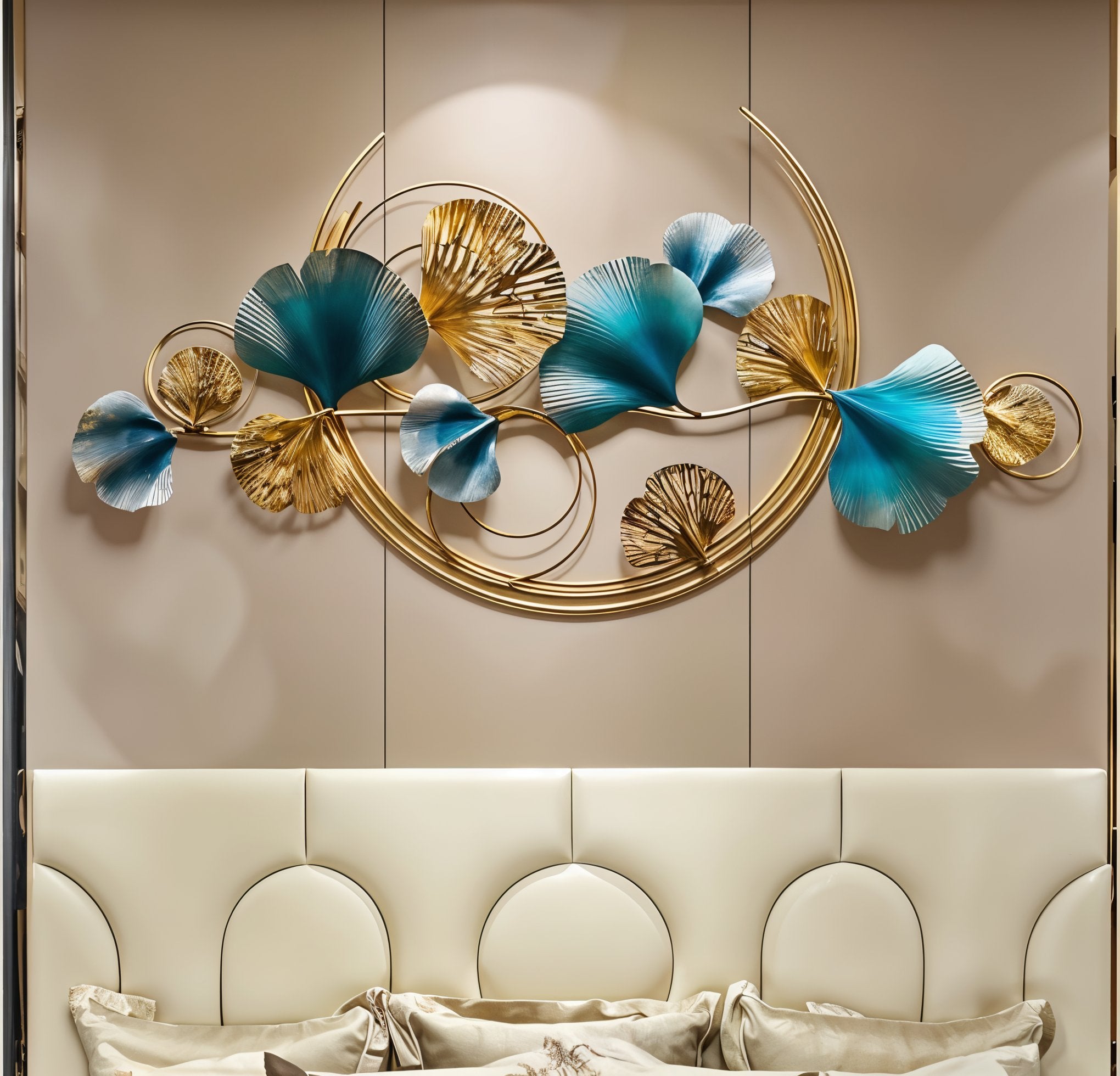 Elegant Gold & Teal Ginkgo Leaf Metal Wall Art