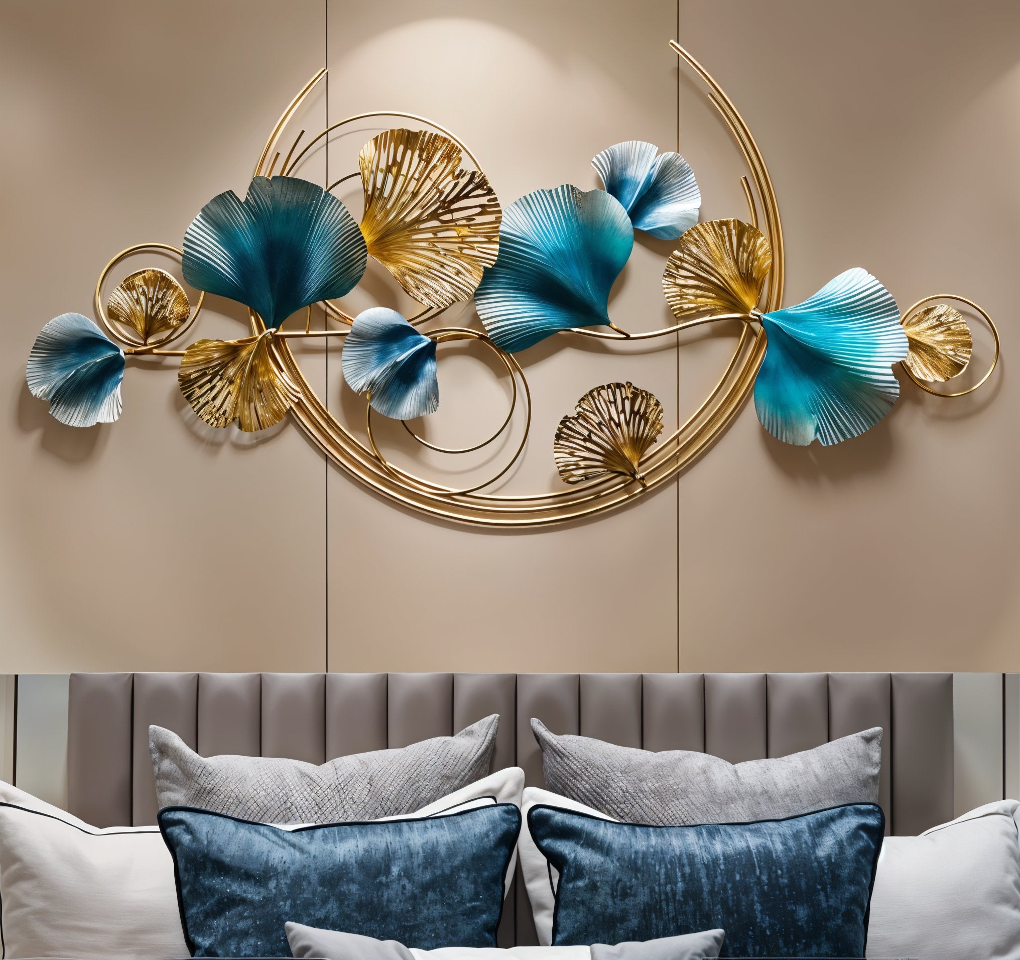 Elegant Gold & Teal Ginkgo Leaf Metal Wall Art