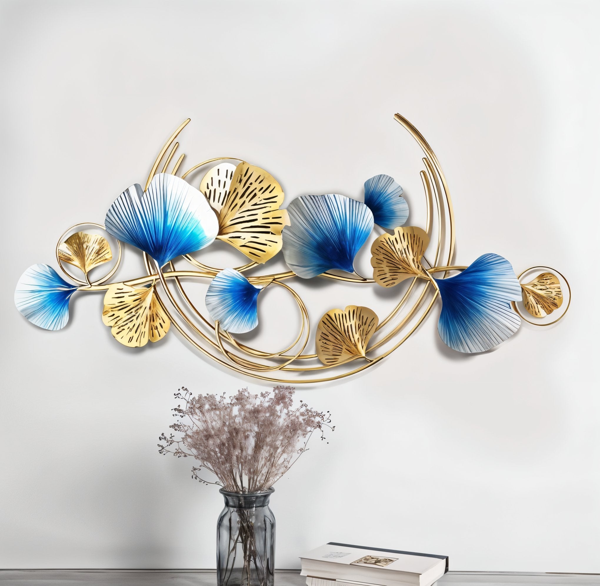 Elegant Gold & Teal Ginkgo Leaf Metal Wall Art