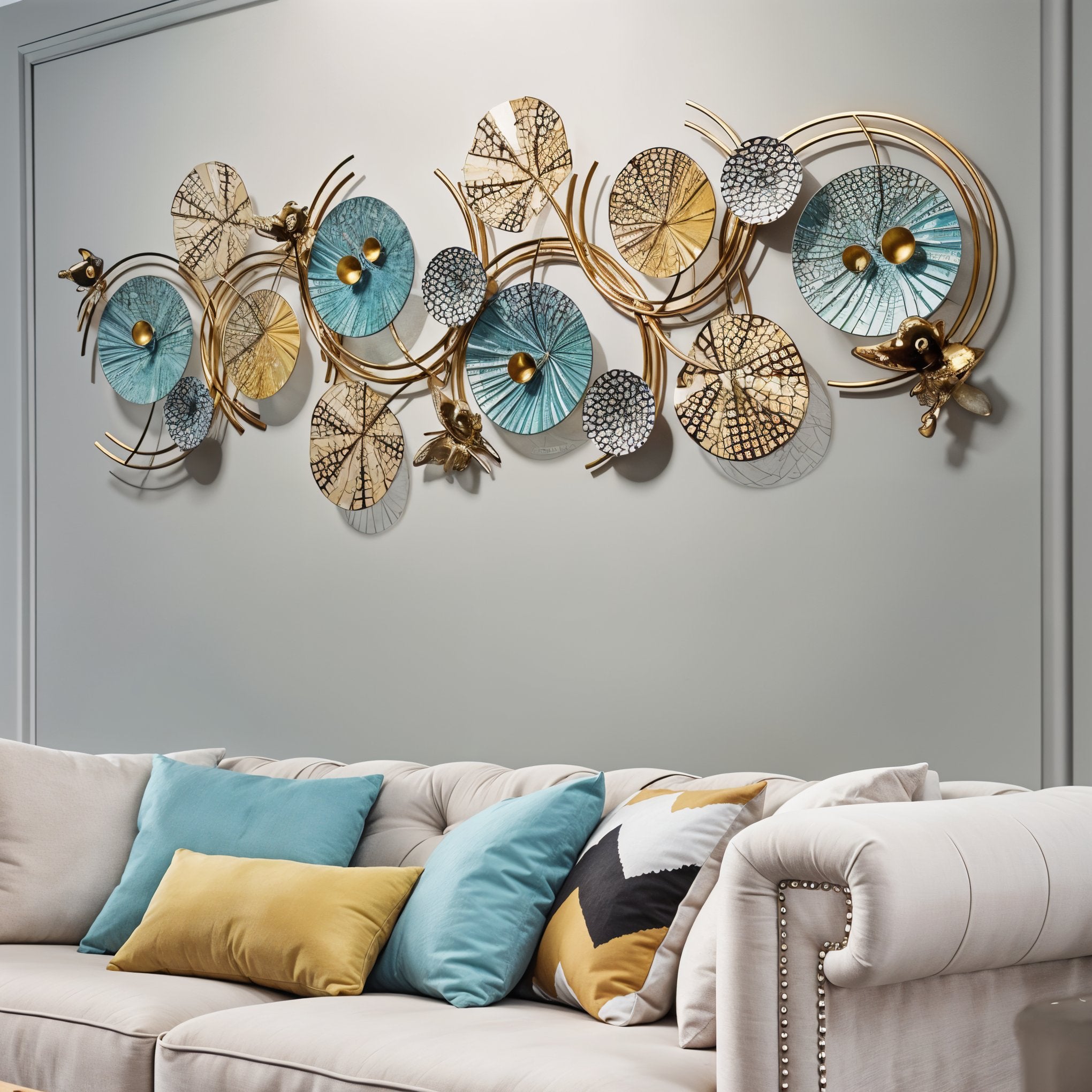 Elegant 3D Metal Wall Art – Gold & Teal Abstract Circles