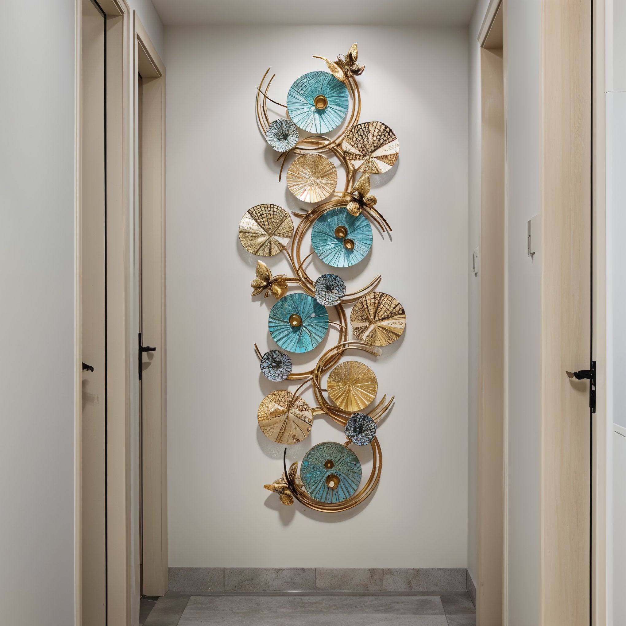 Elegant 3D Metal Wall Art – Gold & Teal Abstract Circles