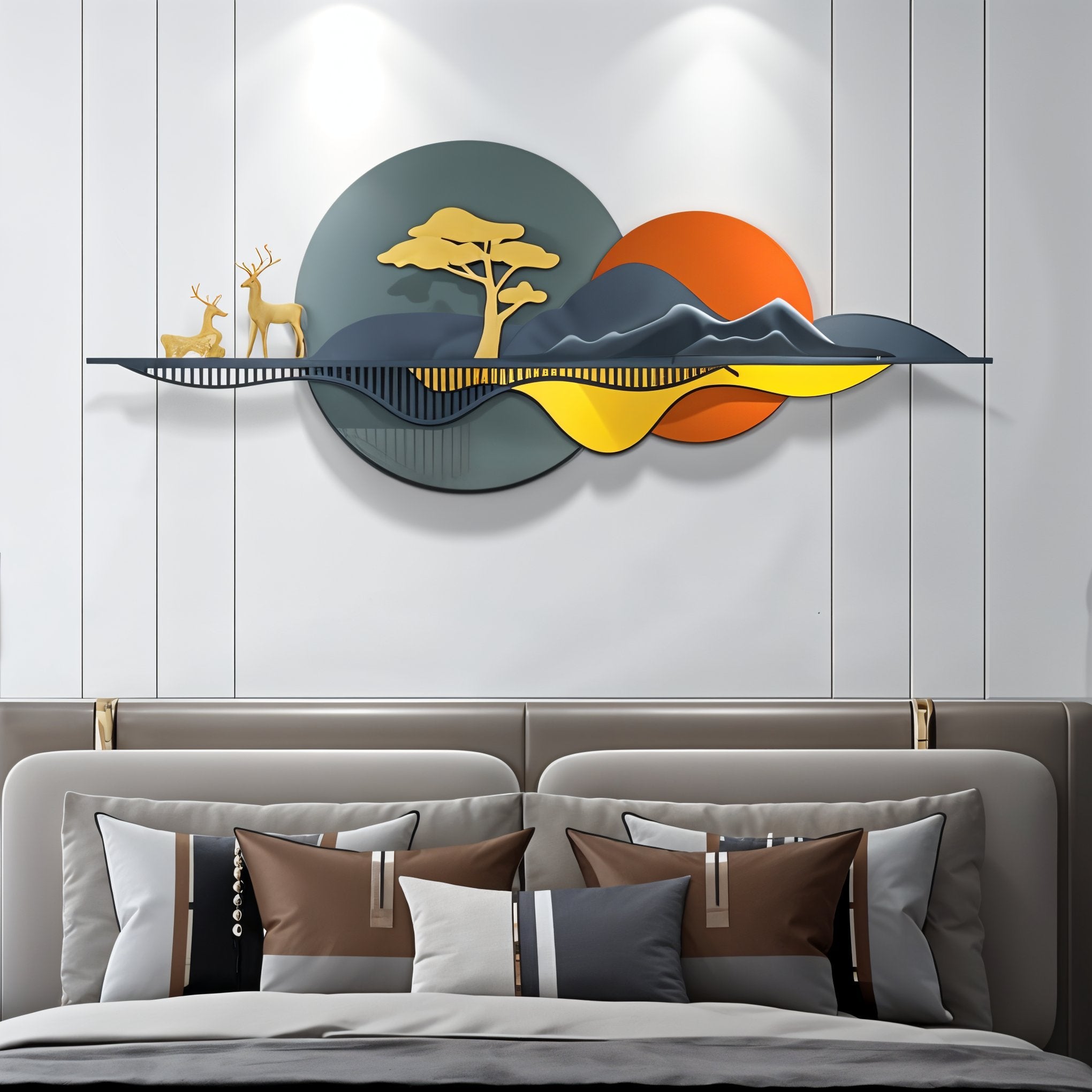 Modern 3D Metal Wall Art – Sunset & Mountain Landscape