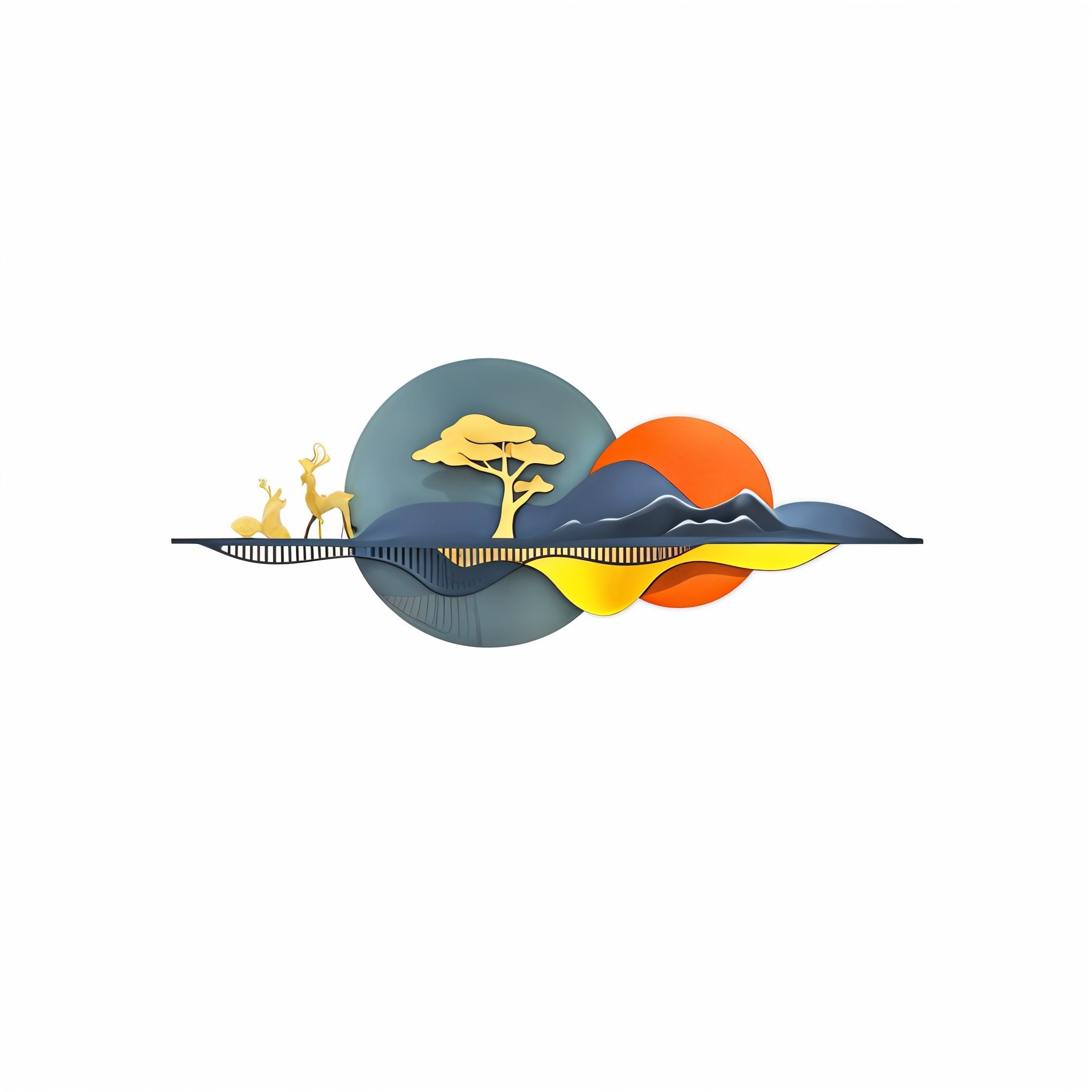 Modern 3D Metal Wall Art – Sunset & Mountain Landscape