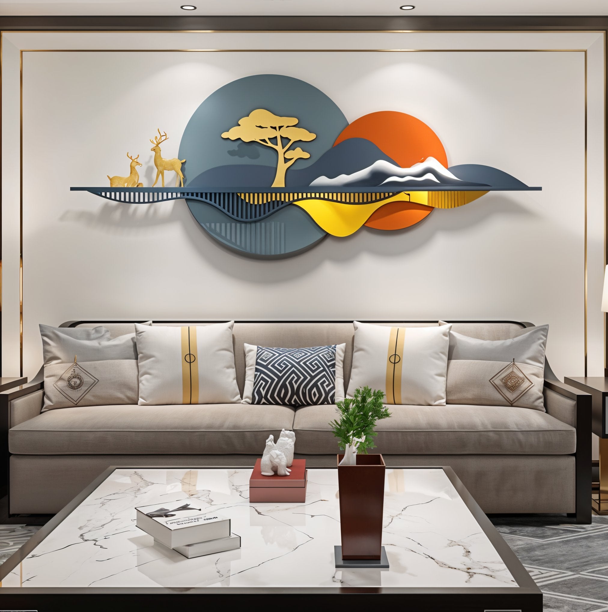 Modern 3D Metal Wall Art – Sunset & Mountain Landscape