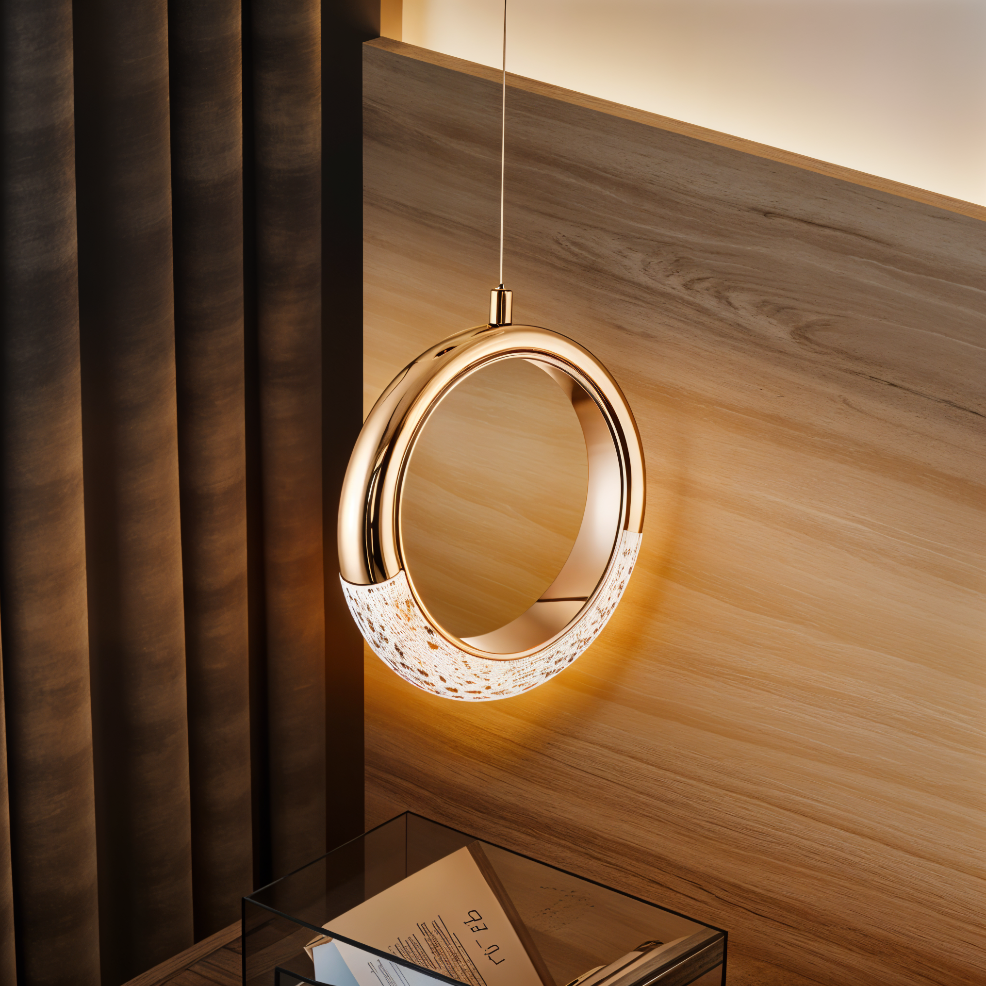Half Moon Ring LED Pendant Light with GD Metal and Acrylic Finish-BP-1414