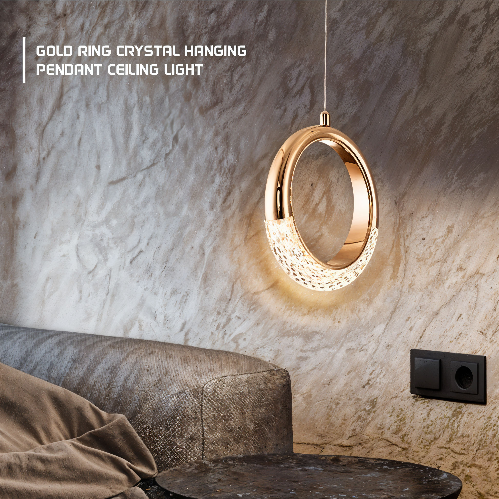 Half Moon Ring LED Pendant Light with GD Metal and Acrylic Finish-BP-1414
