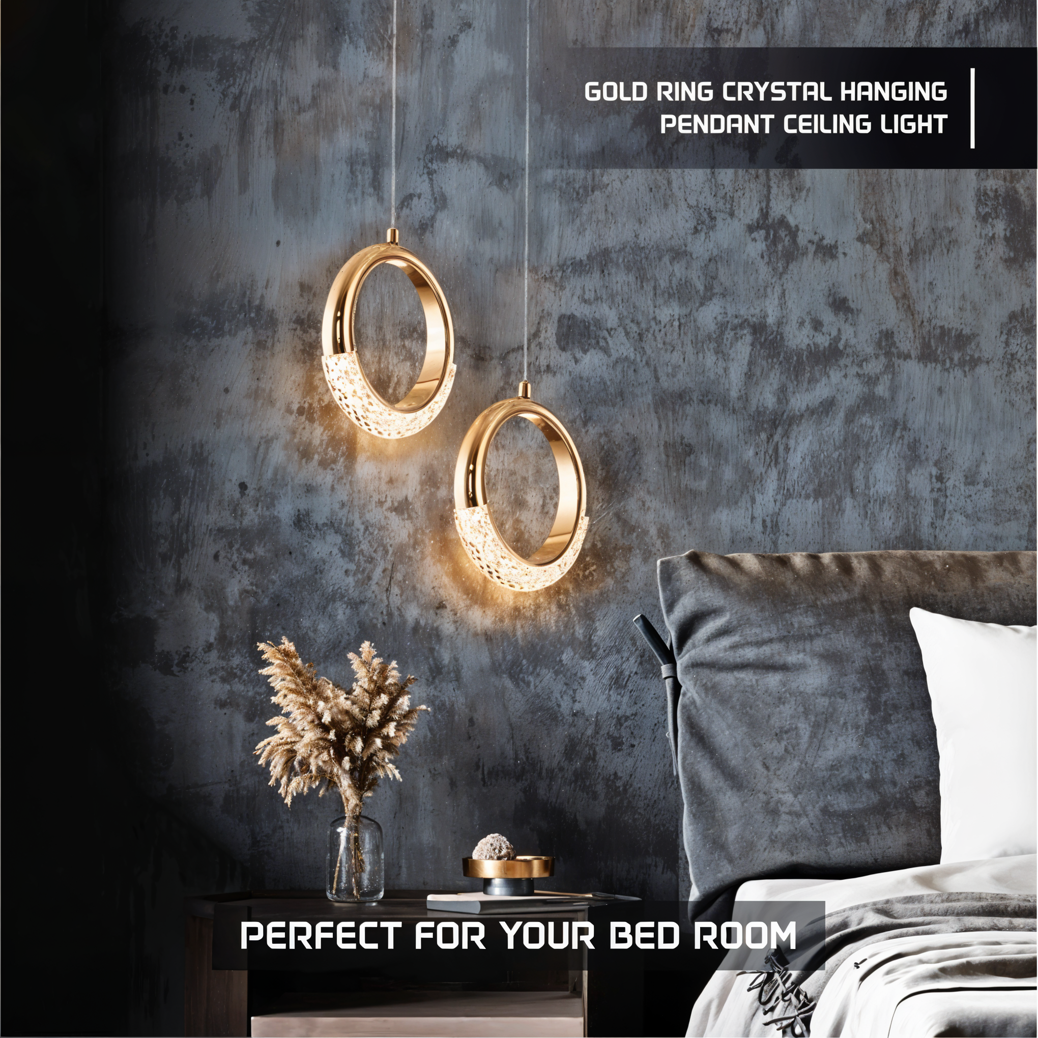 Half Moon Ring LED Pendant Light with GD Metal and Acrylic Finish-BP-1414