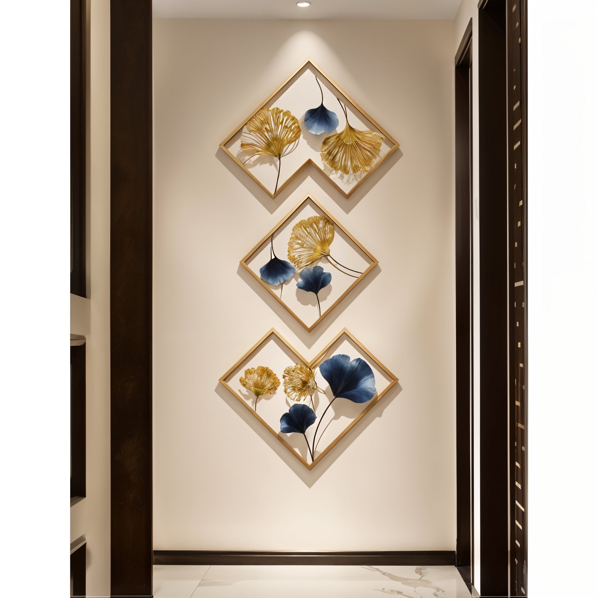 Geometric Gold & Blue Ginkgo Wall Art