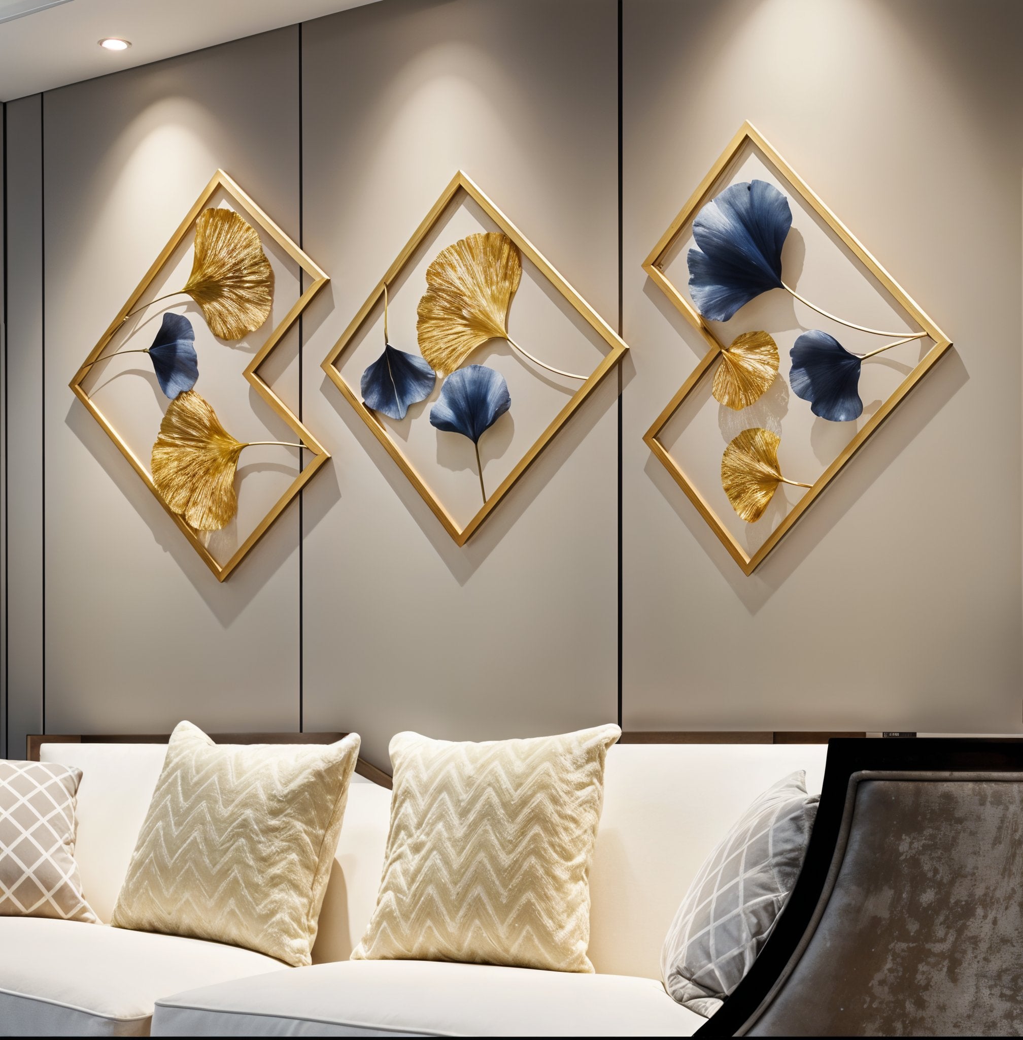 Geometric Gold & Blue Ginkgo Wall Art