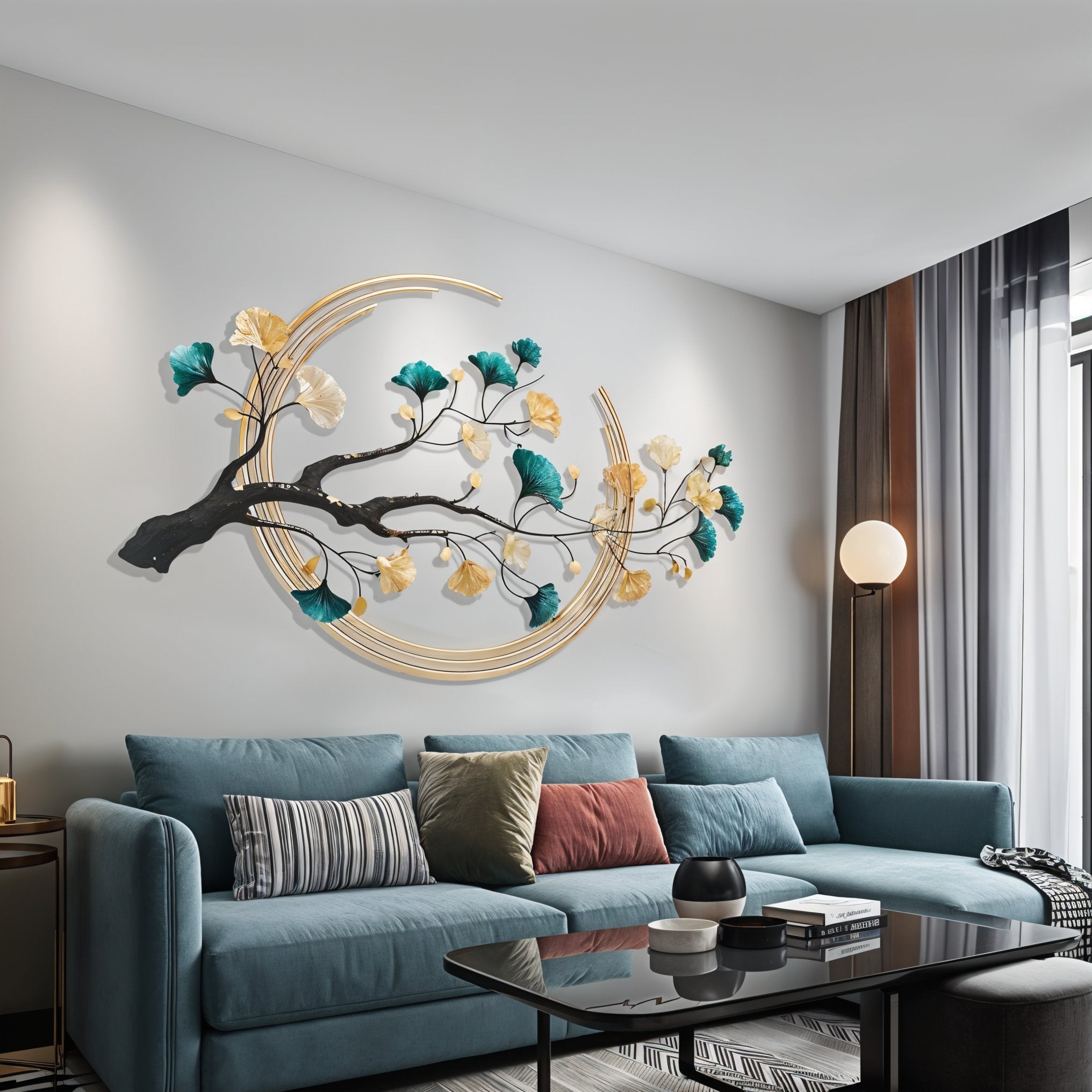 Luxury Gold & Teal Ginkgo Tree Metal Wall Art Décor