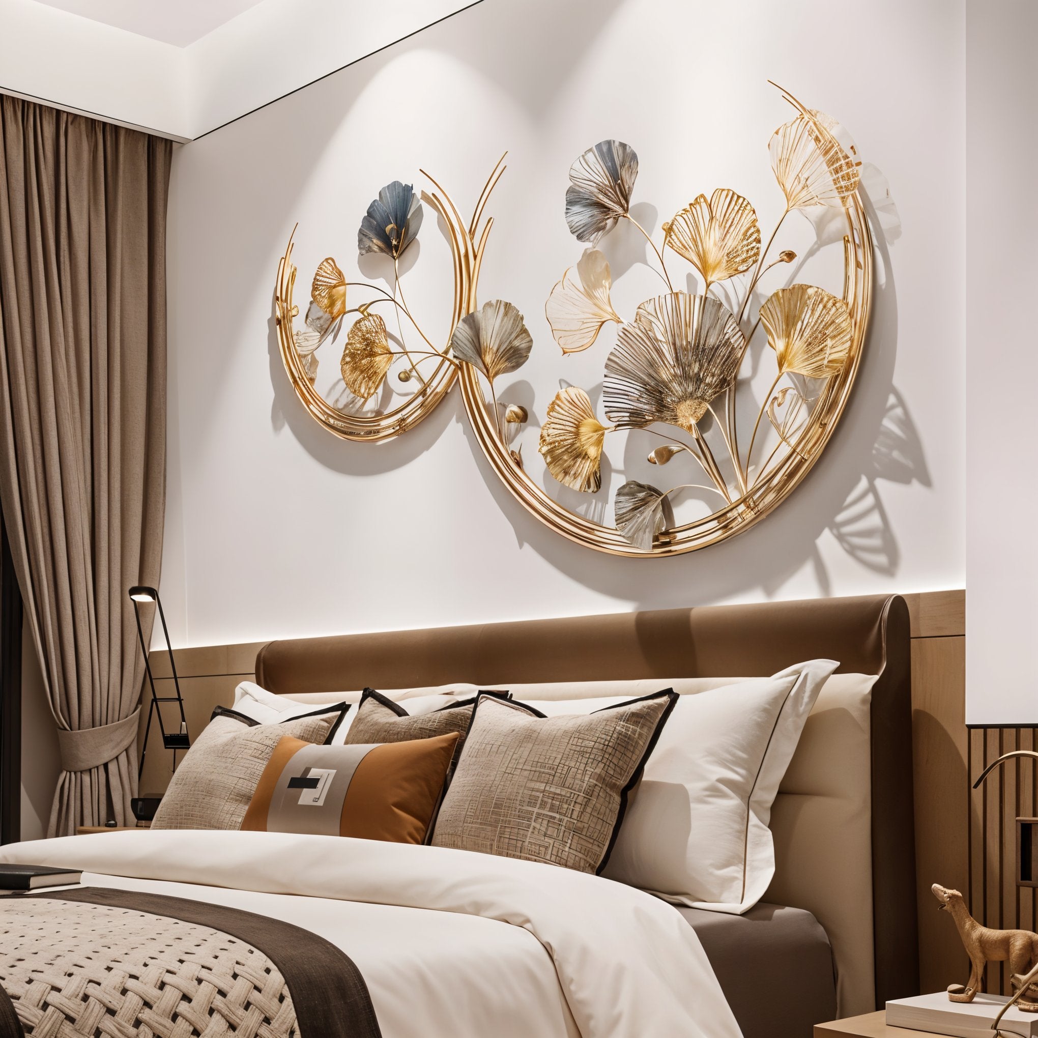 Elegant Gold & Black Ginkgo Leaf Metal Wall Art