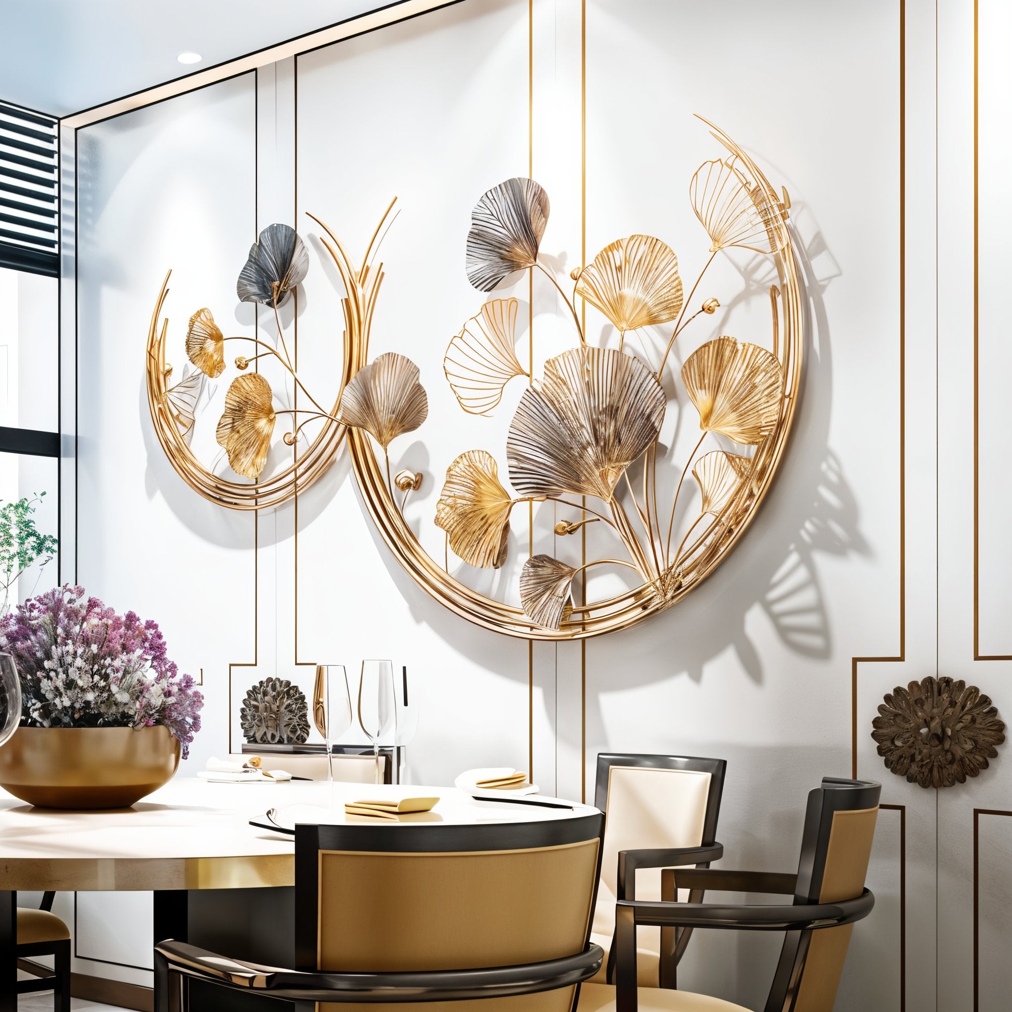 Elegant Gold & Black Ginkgo Leaf Metal Wall Art
