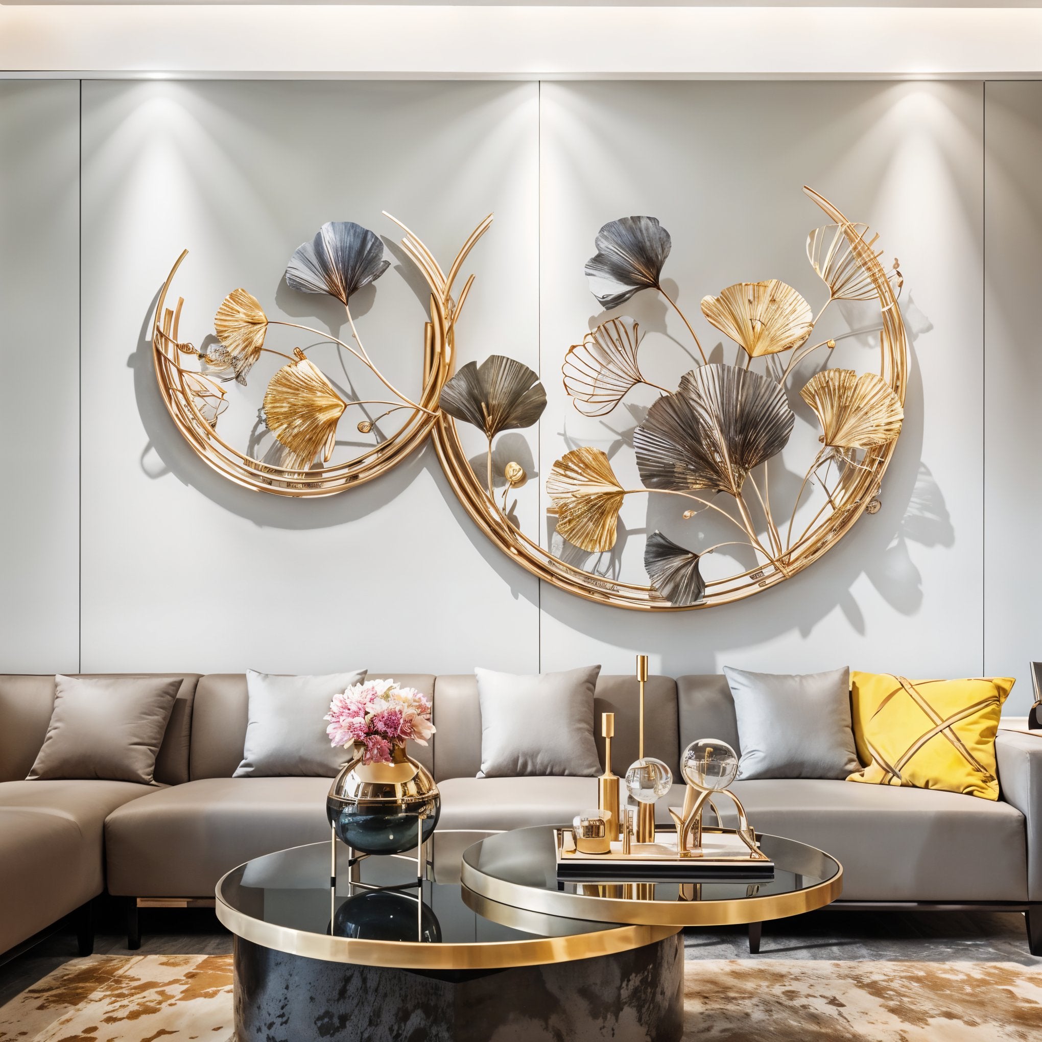 Elegant Gold & Black Ginkgo Leaf Metal Wall Art