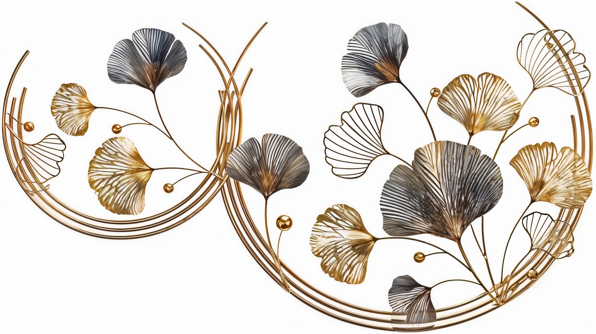 Elegant Gold & Black Ginkgo Leaf Metal Wall Art