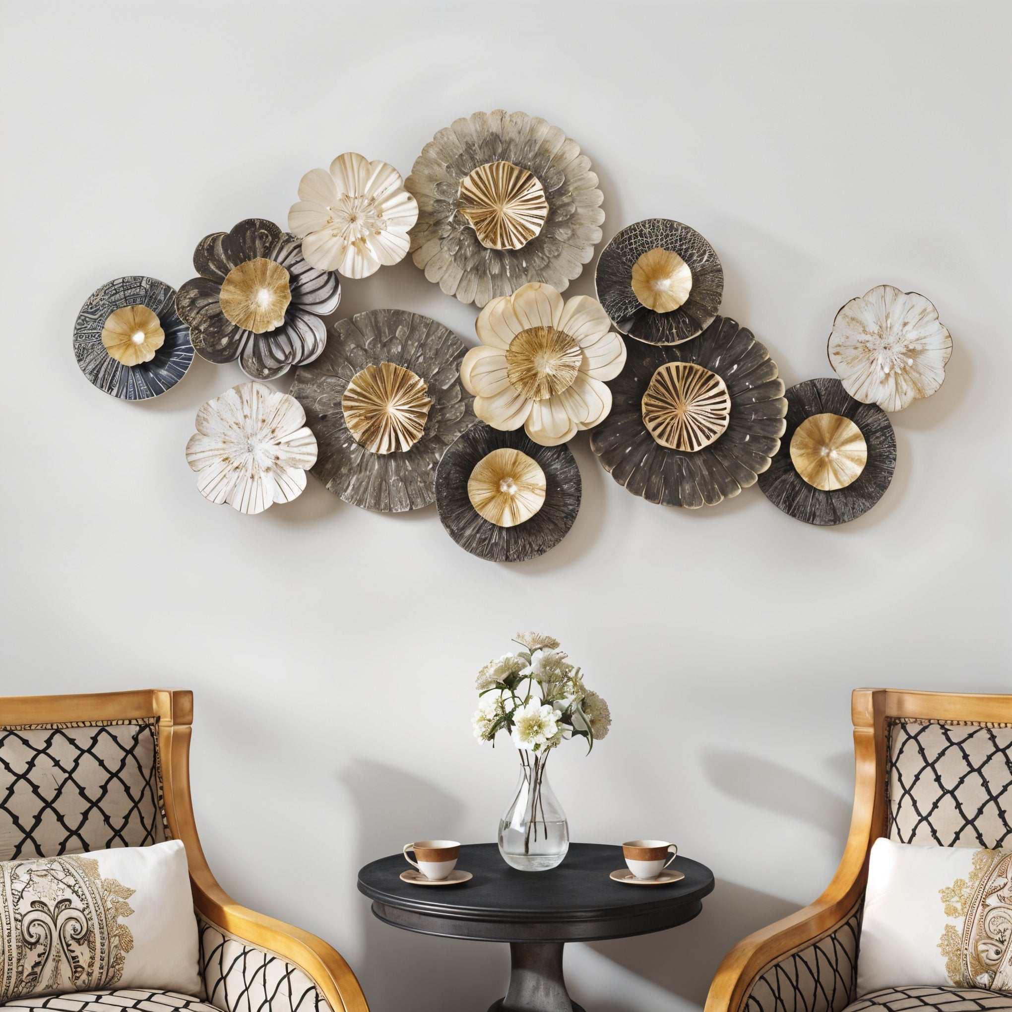 Elegant Metal Floral Wall Art – Gold & Black Decor