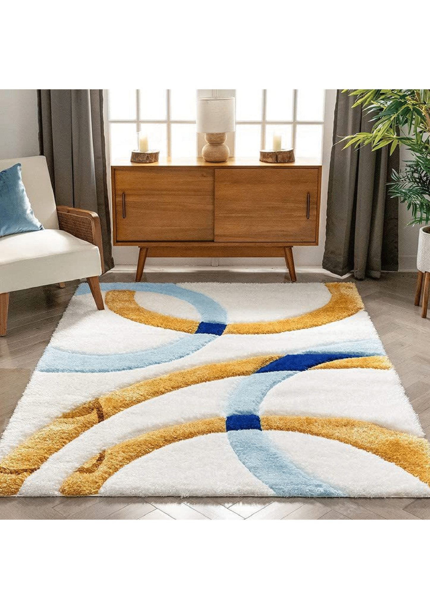Gold-White Abstract Rug - Nestern