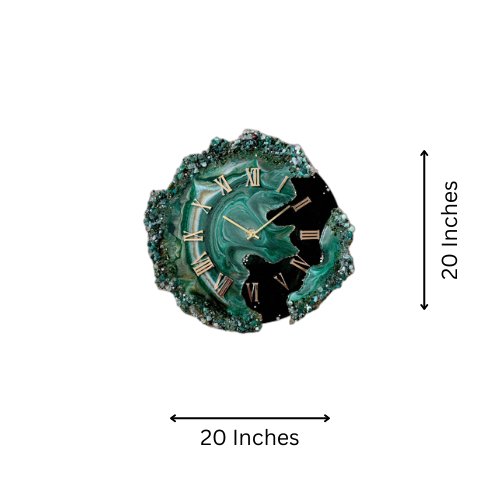 Green and Black Agate Wall Clock with Crystal Accents and Roman Numerals - Nestern
