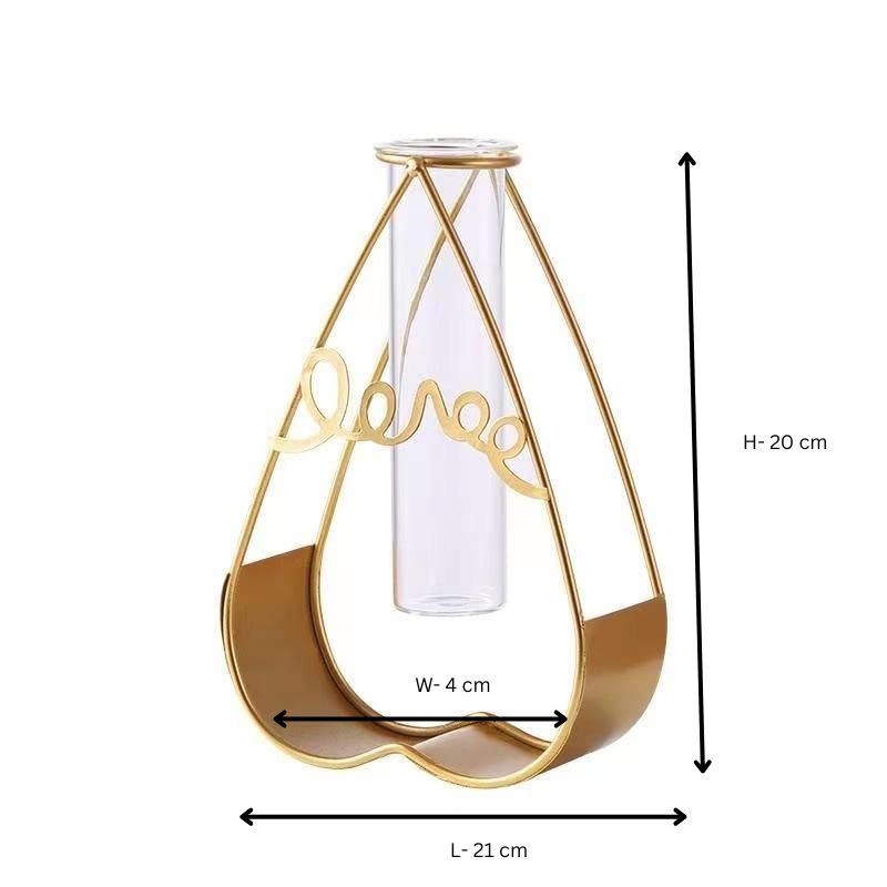 Gold Geometric Metal Vase with Glass Tube – Elegant Decor