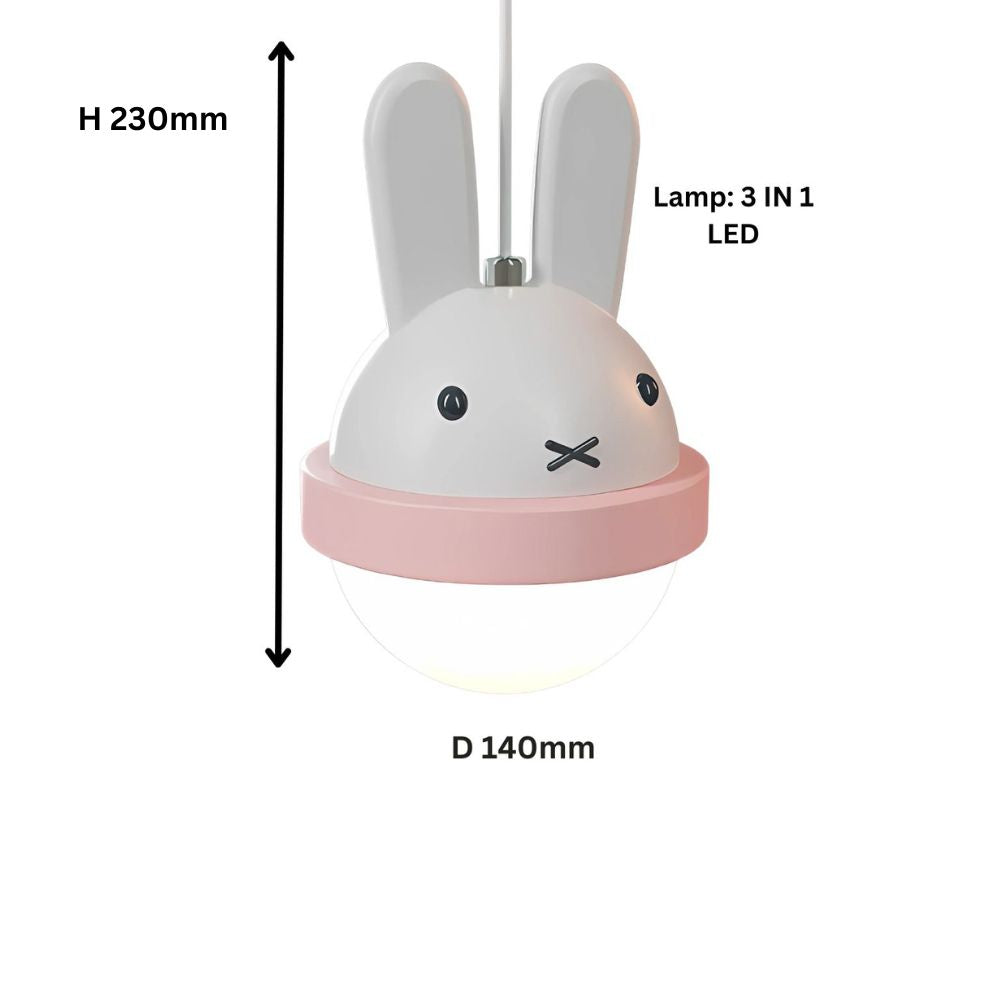 Adorable Bunny & Bear Pendant Light - White & Blue/Pink LED Kids Room Lamp