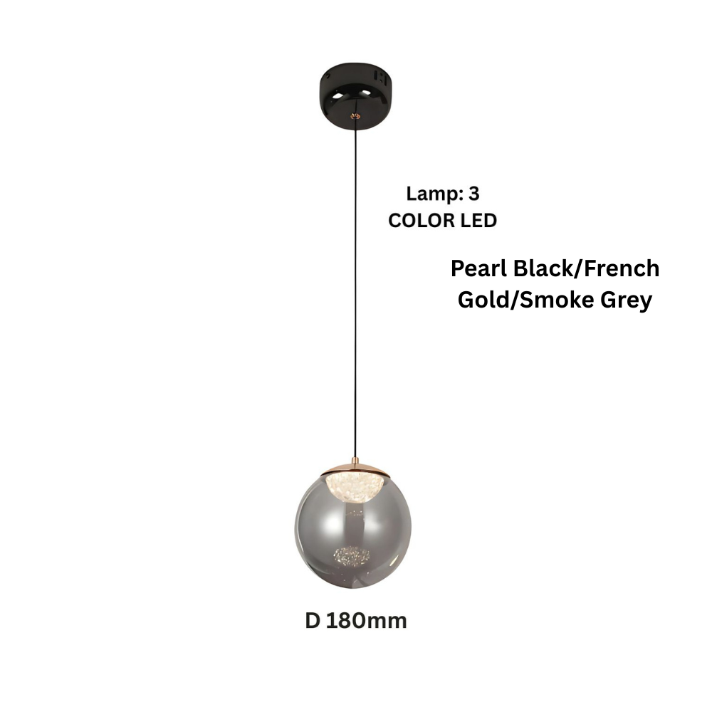 Modern Smoke Grey & Amber Glass Pendant Light - Pearl Black & French Gold LED Lamp