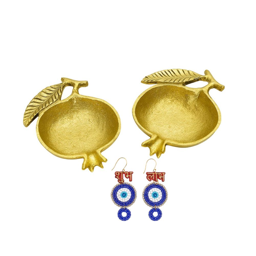 Golden Pomegranate Charm Decorative Bowls in Gift Box - Set of 2