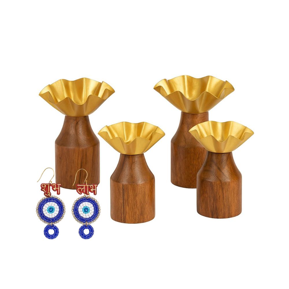 Rustic Charm Wooden Tealight Holders in Diwali Gift Box - Set of 4