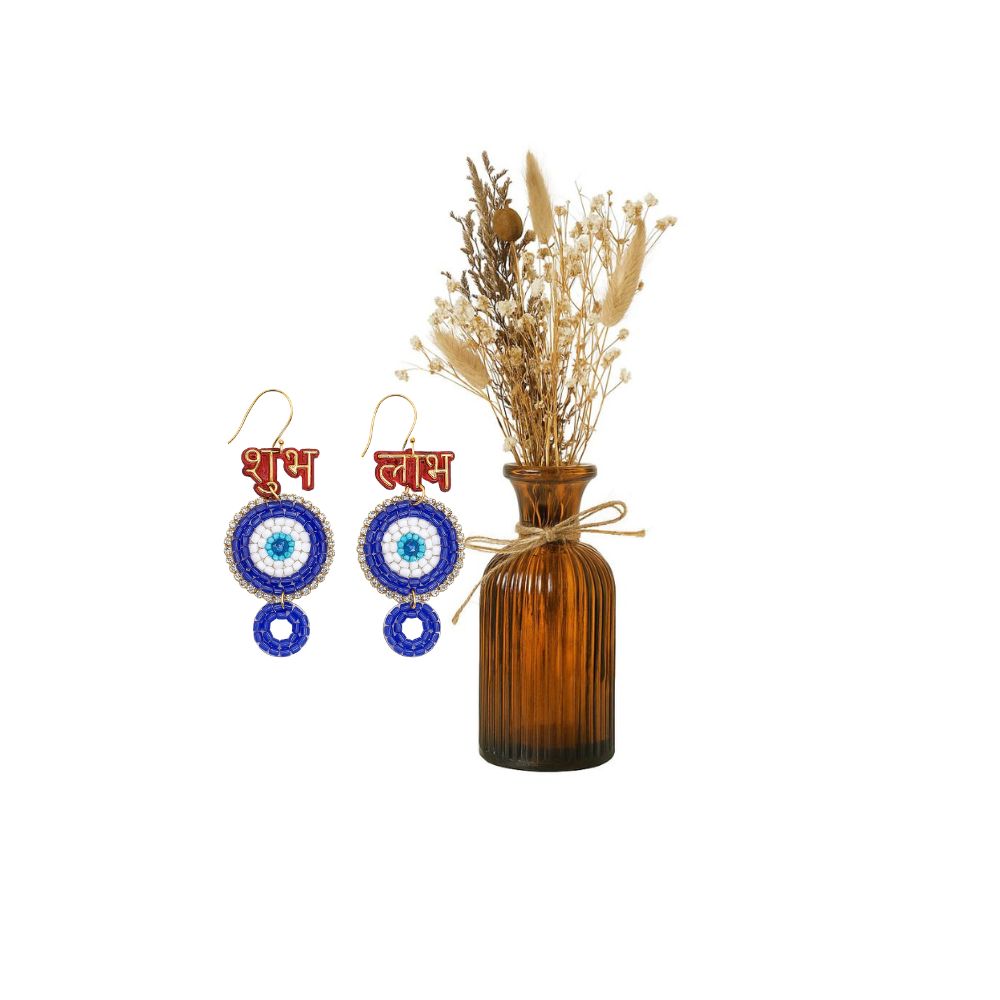 Rustic Bloom Dried Floral Arrangement in Brown Glass Jar - Gift Set