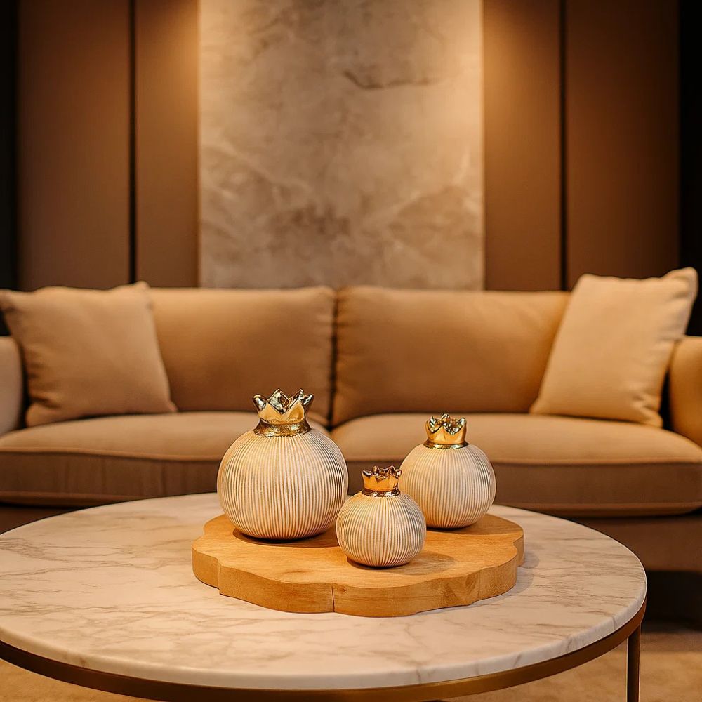 Elegant Pomegranate Jewel Vase Set With Silver & Red Golden Crown Accents