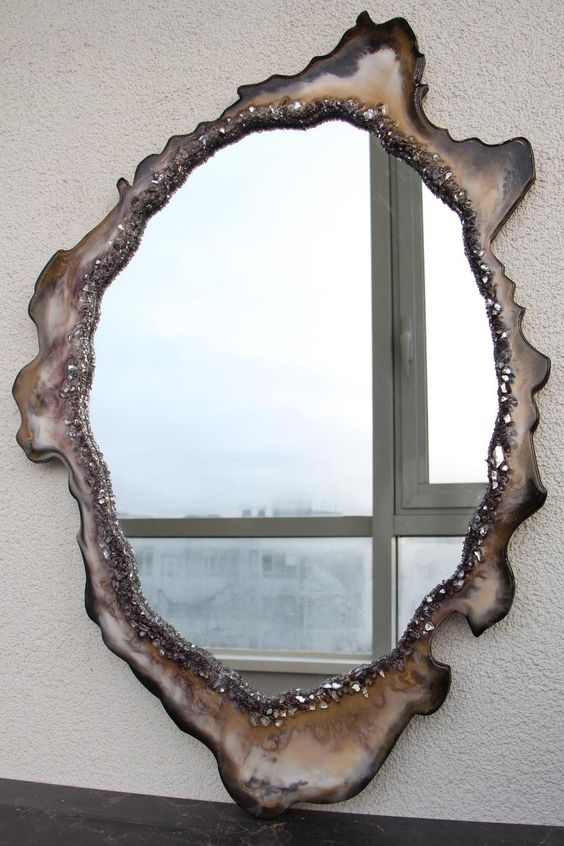 Handcrafted Epoxy Mirror with Unique Wood Design - Nestern