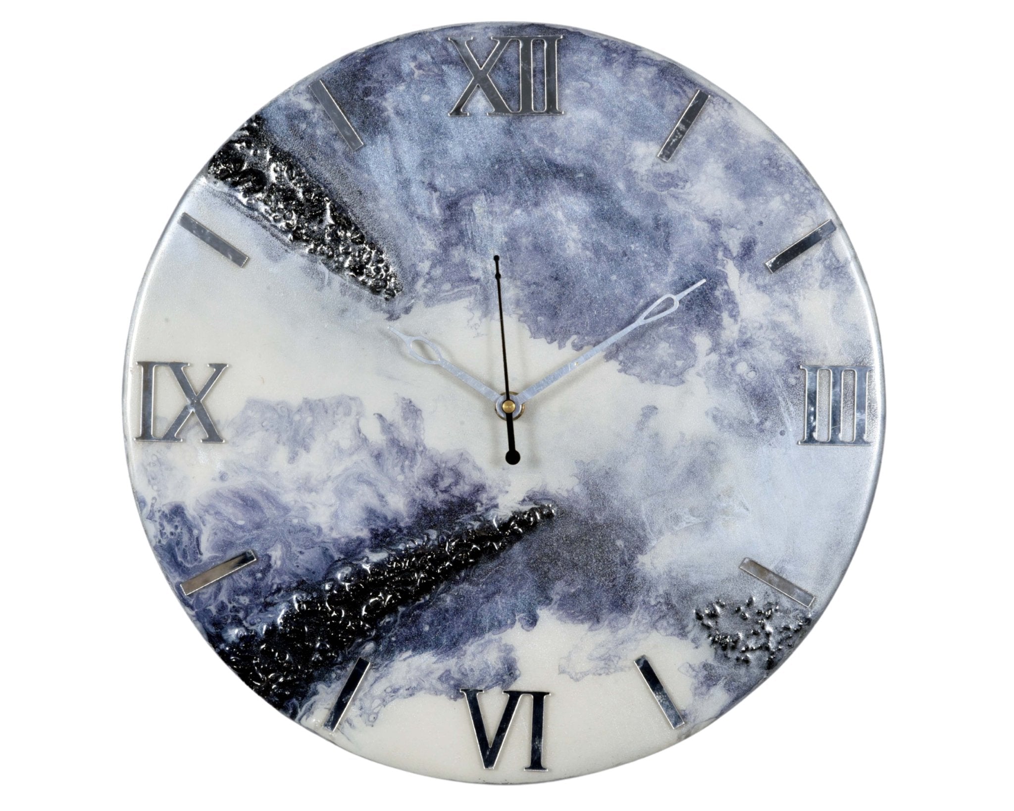 Handmade Purple & White Epoxy Wall Clock with Roman Numerals, No Glass - Nestern