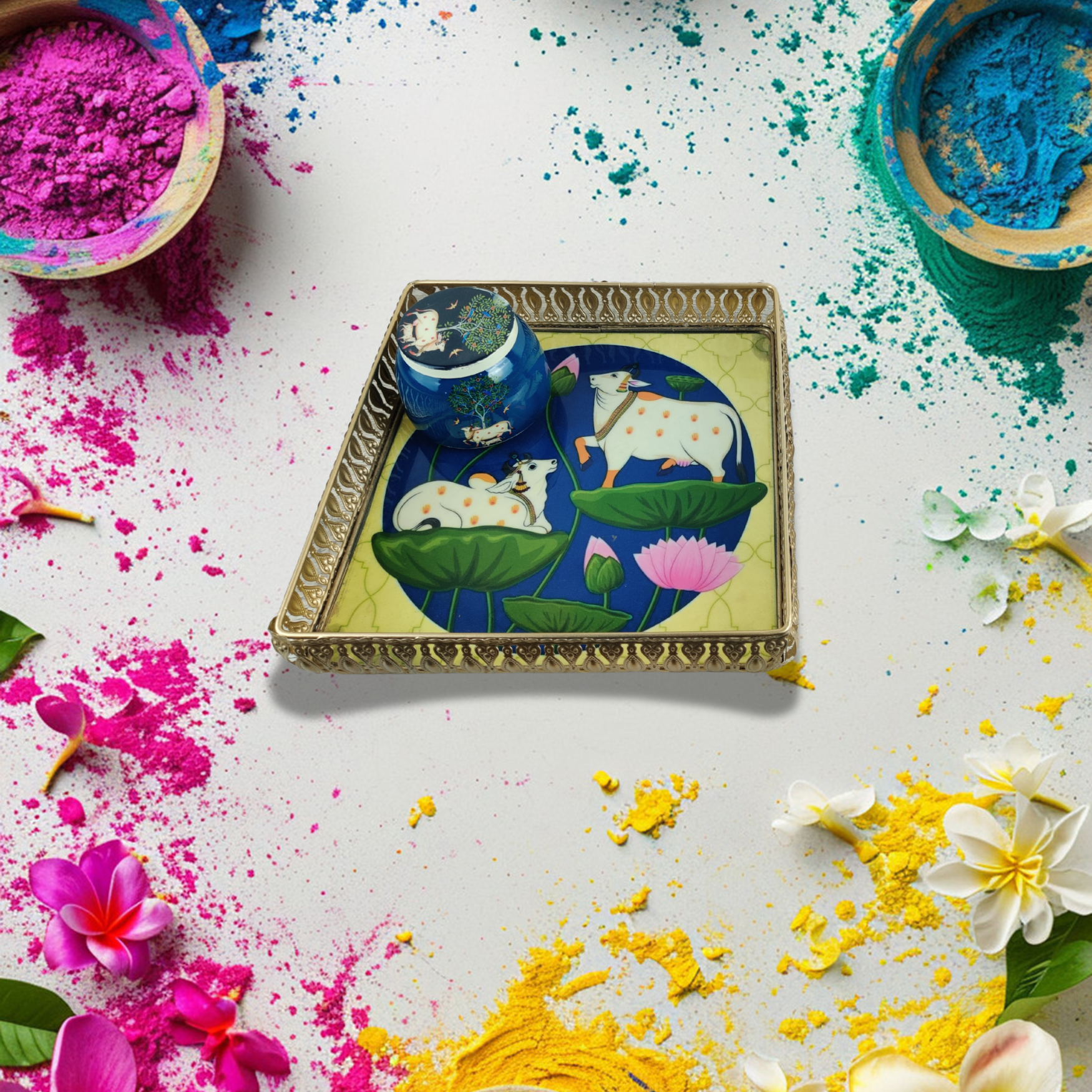 Exquisite Royal Cow-Themed Decorative Tray & Jar – A Fusion of Art & Elegance - Nestern