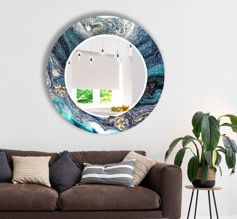Luxe Blue Marble Epoxy Circular Mirror – Stunning Modern Elegance - Nestern