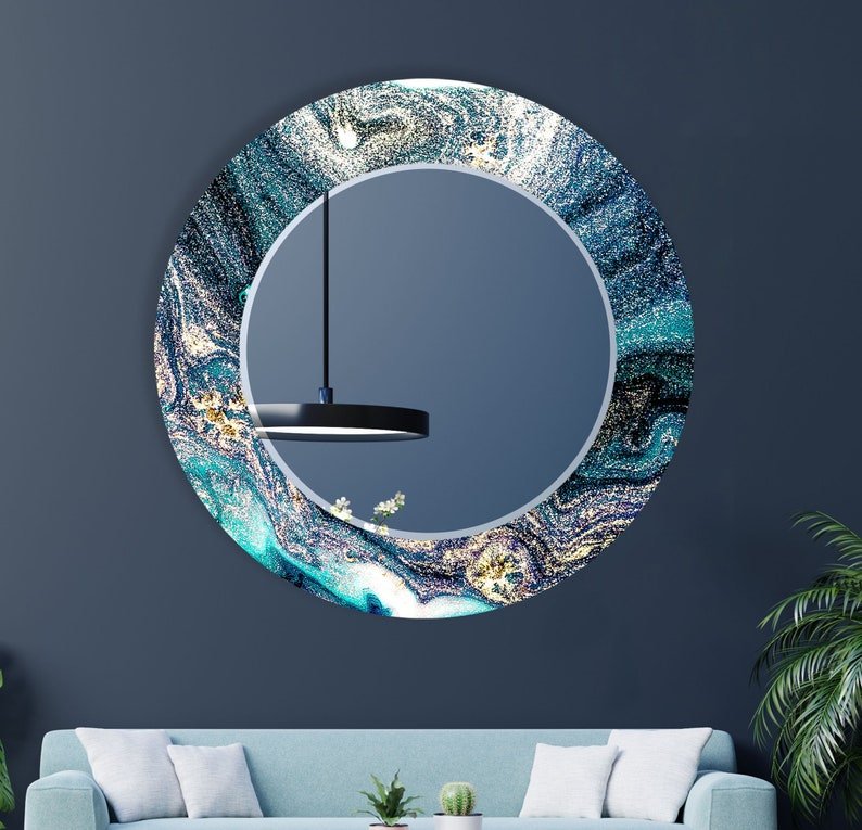 Luxe Blue Marble Epoxy Circular Mirror – Stunning Modern Elegance - Nestern