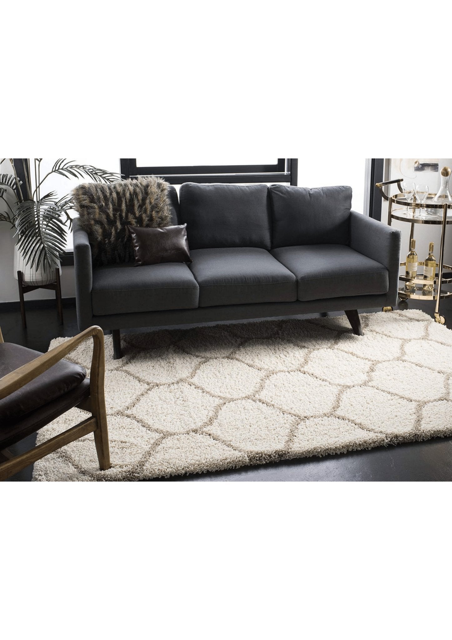 Luxe Cream Diamond-Patterned Shag Rug - Nestern