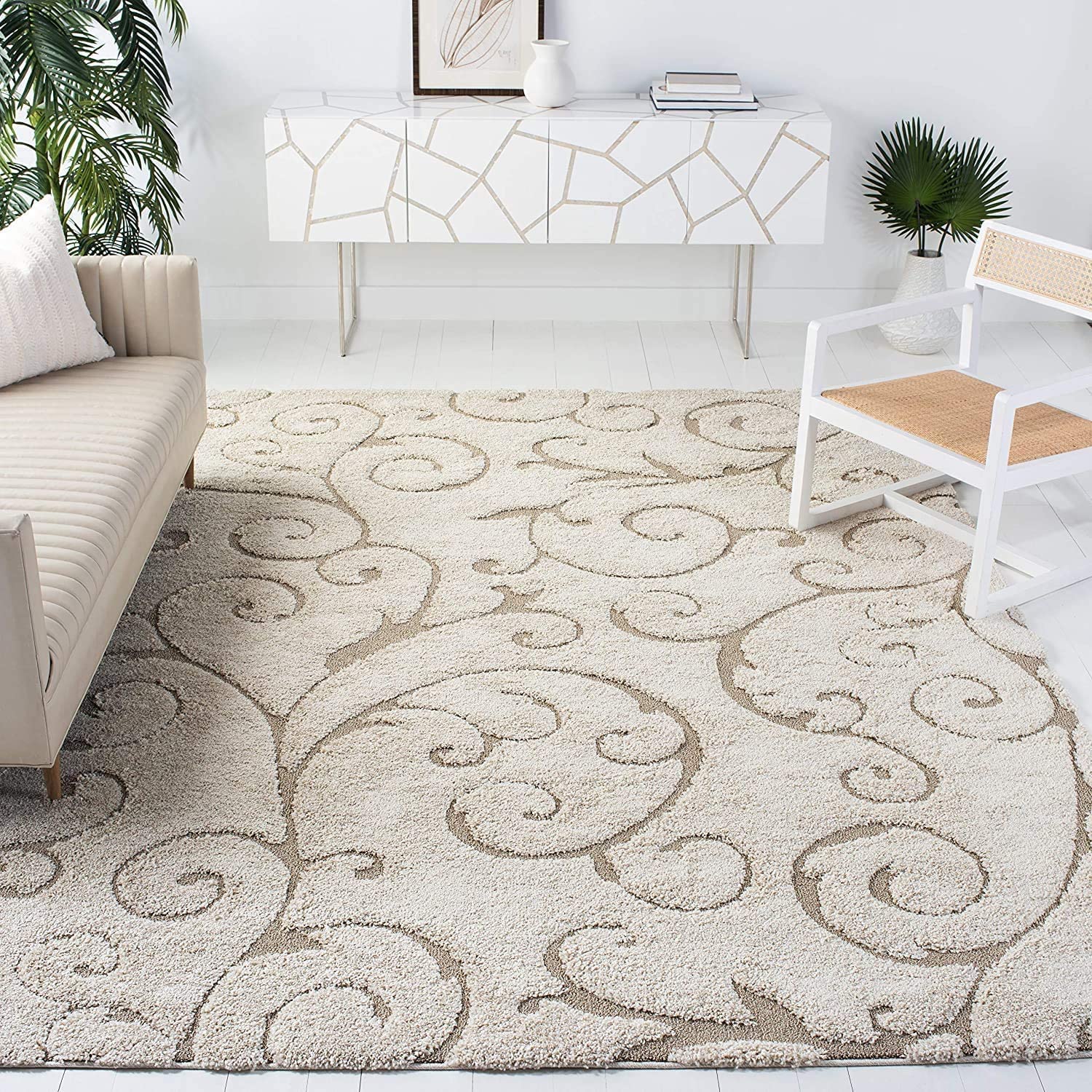 Ornate Beige Swirl Area Rug - Nestern