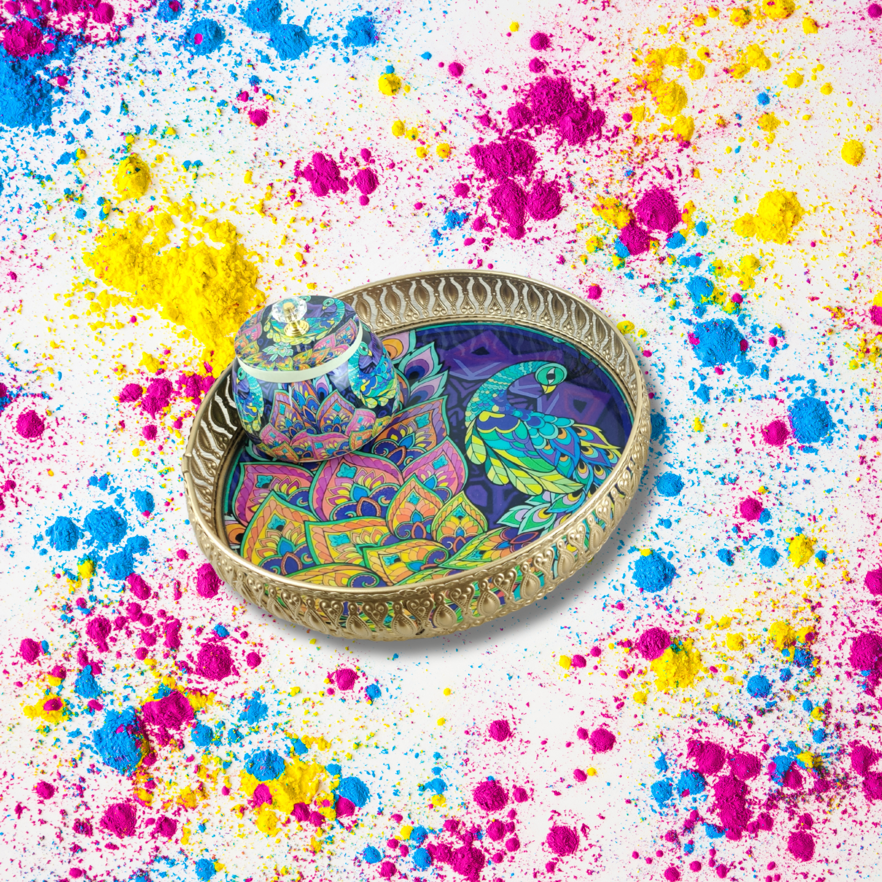 Luxury Peacock-Themed Decorative Serving Tray with Jar - Nestern