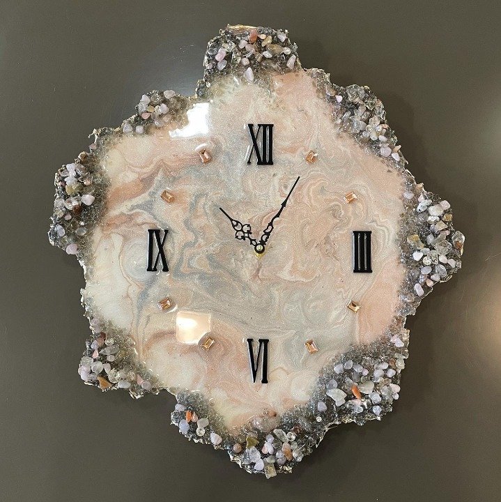 Pink Agate Marble Epoxy Wall Clock, Unique Handmade Modern Decor - Nestern