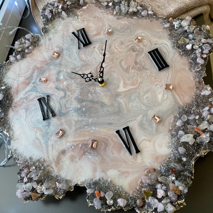Pink Agate Marble Epoxy Wall Clock, Unique Handmade Modern Decor - Nestern